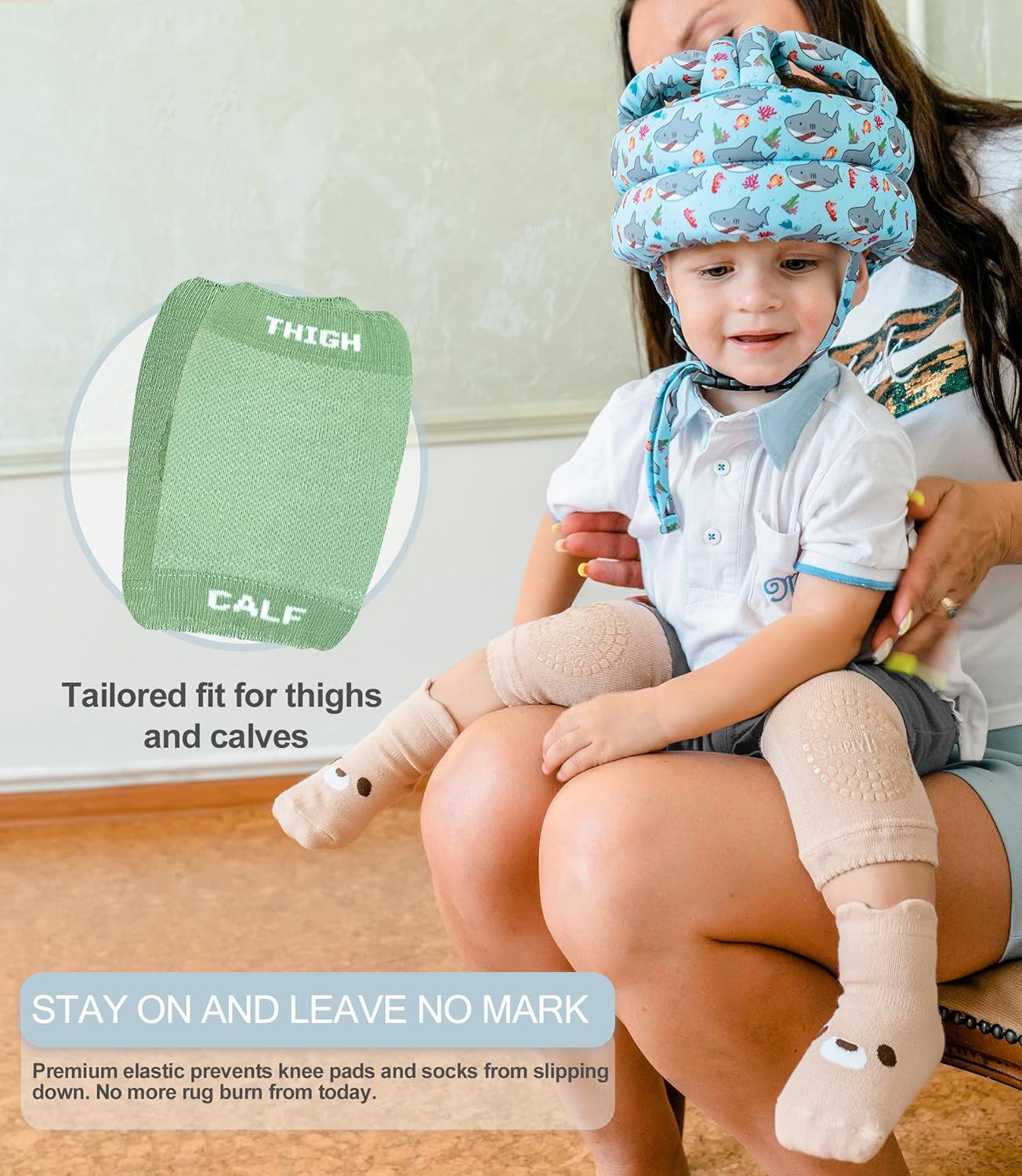 Simply Kids Anti-Slip Baby Knee Pads and Socks Set for Crawling and Walking (6 Pairs, 6-18 Months) Infant Toddler Boy Girl