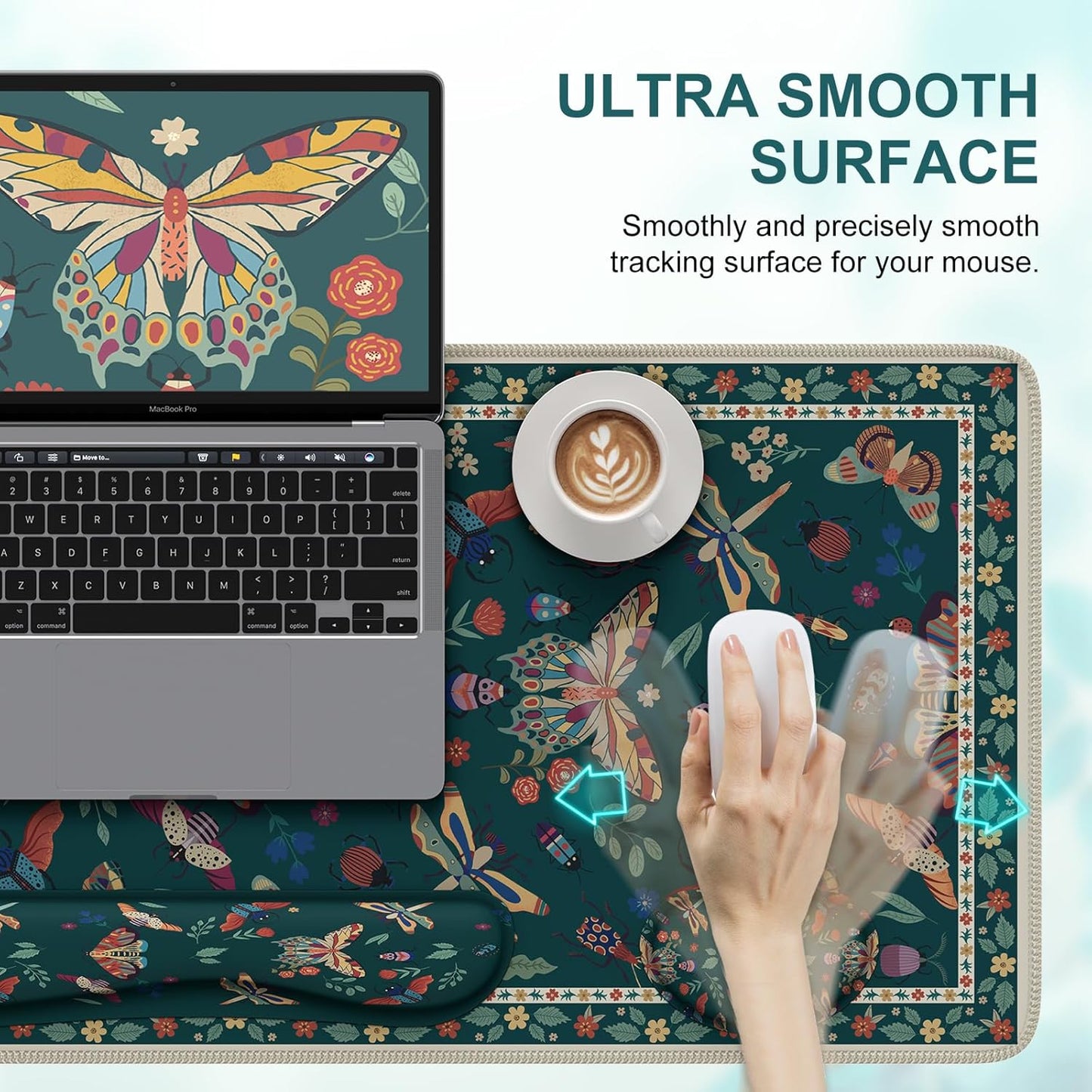 iCasso Large Mouse pad for Desk, Computer Desk Mat, 3Pcs XXL Keyboard and Mouse Pad + Keyboard Wrist Rest, Desk Matt for Desktop, Easy Typing Pain Relief Ultra Thick Mousepad Keyboard Mat(Green)