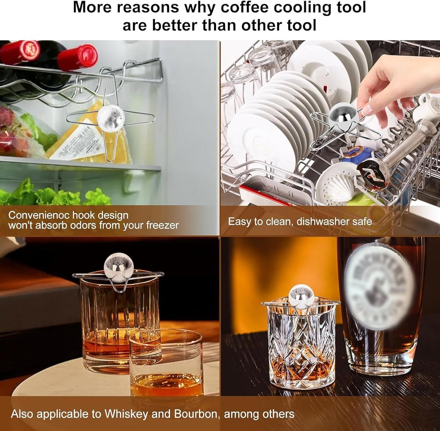2 Pcs Espresso Coffee Cooler with Reusable Ice Coffee Frozen Balls, Stainless Steel Chilling Ball for Bourbon, Scotch, and Cocktails, Espresso Machine Accessories