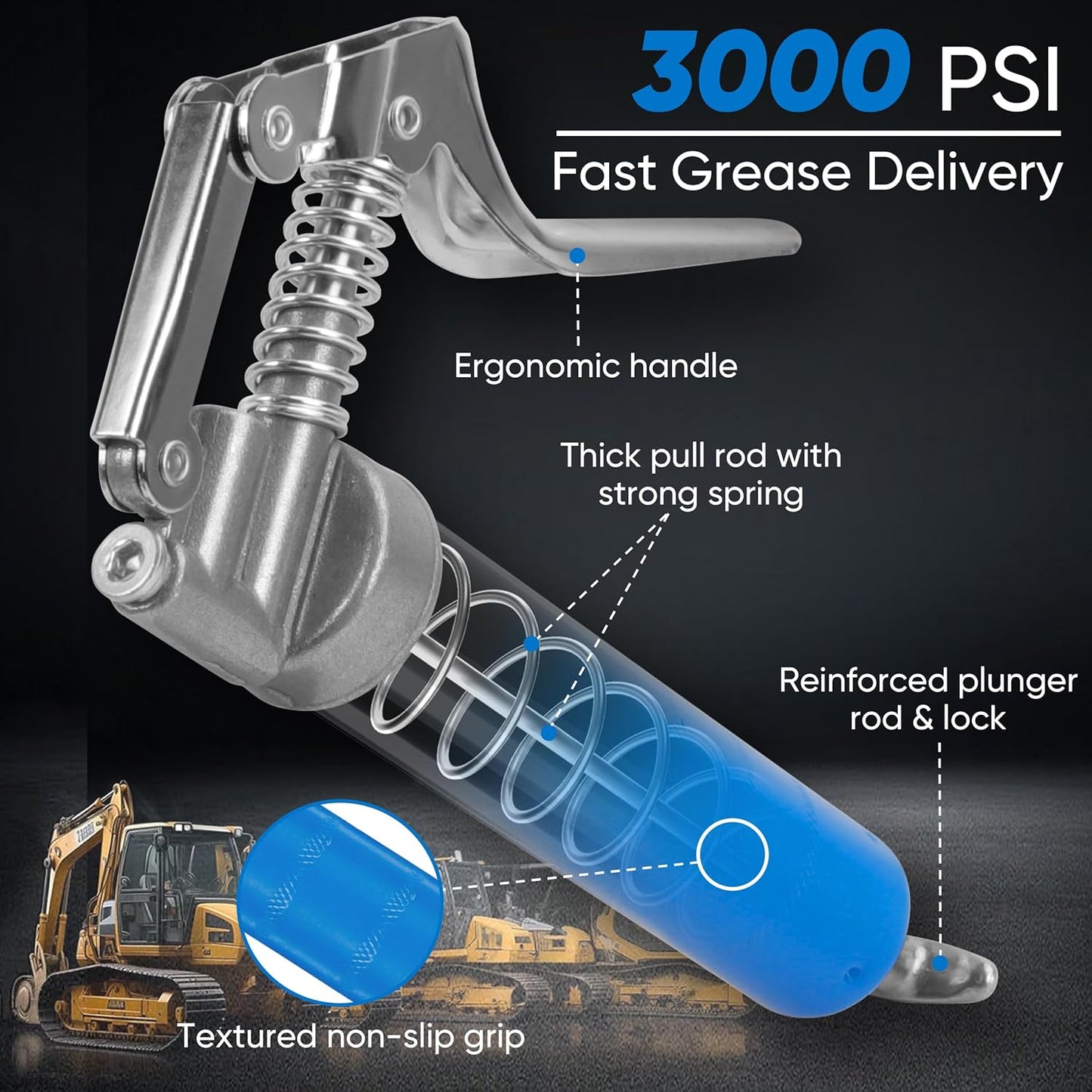 Mini Grease Gun (3000PSI) with Double 3oz Cartridge Grease and 12'' Flex Hose, Reinforced Coupler for Automotive,Marine