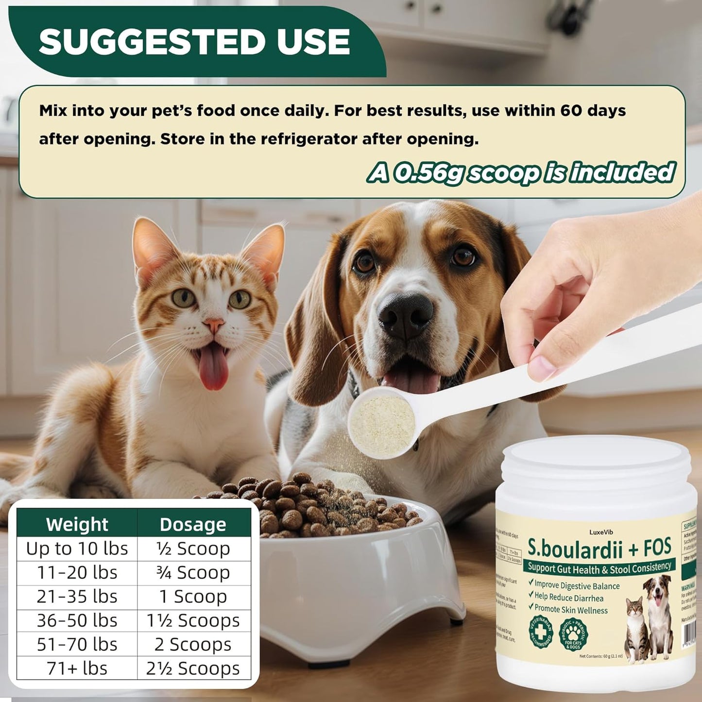 S.boulardii + FOS Pet Probiotic Powder for Dogs and Cats, 6.7 Billion CFU, Gut & Immune Support, Loose Stool & Digestive Upset Relief, Improves Stool Consistency, Skin Health, Veterinarian Recommended