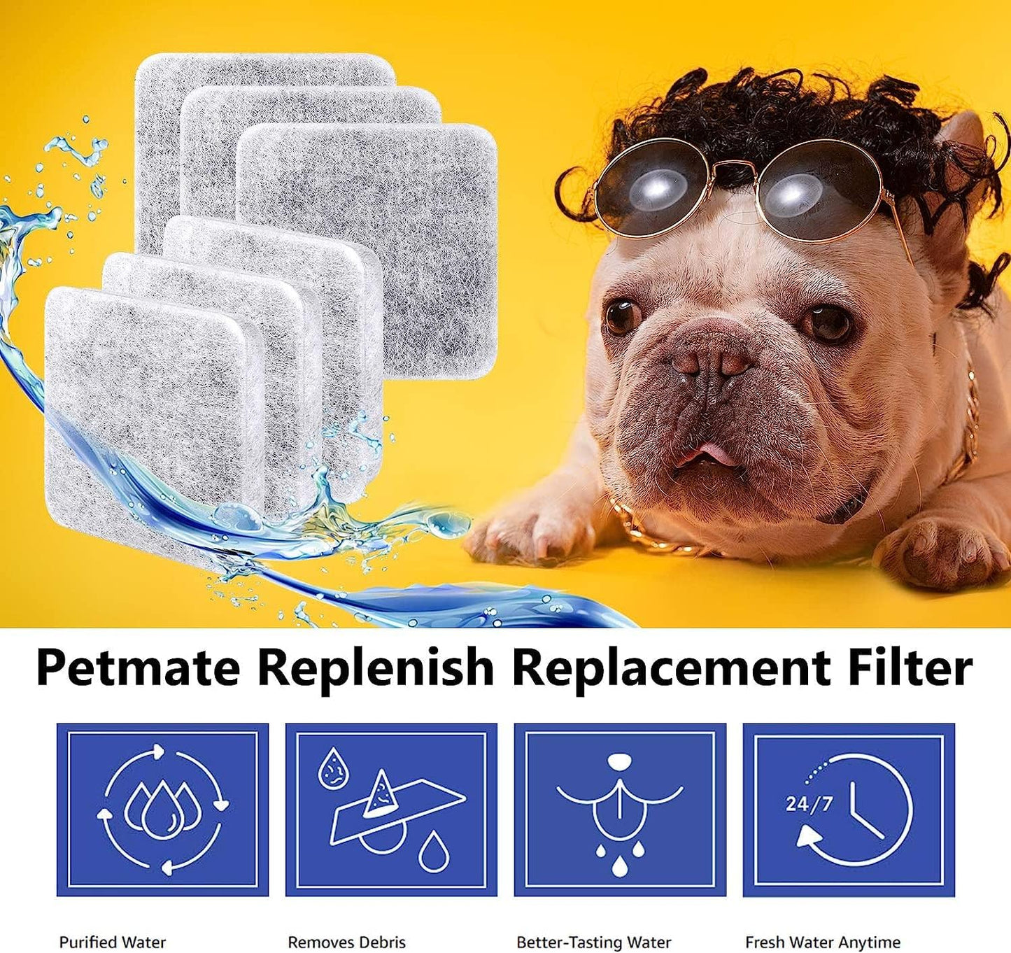 24 Pack Dog Water Fountain Filters, Pet Water Filter Replacement Compatible with Petmate Replendish Mason Pet Water Fountains, Car Drinking Filter for Gravity Waterer Bowls Dispenser