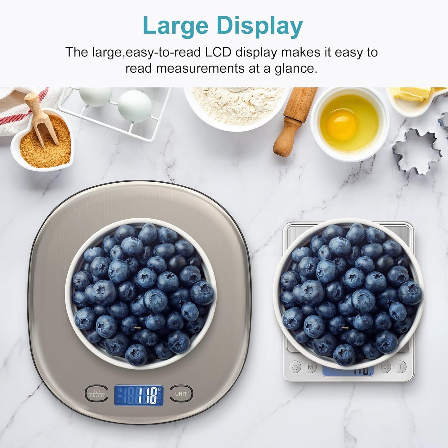 Ultrean High Capacity Food Scale, 33lb Rechargeable Digital Kitchen Scale with LCD Display, Slim & Lightweight Design, 1g Precise Graduation, Weight Grams and Ounces for Cooking, Baking & Meal Prep