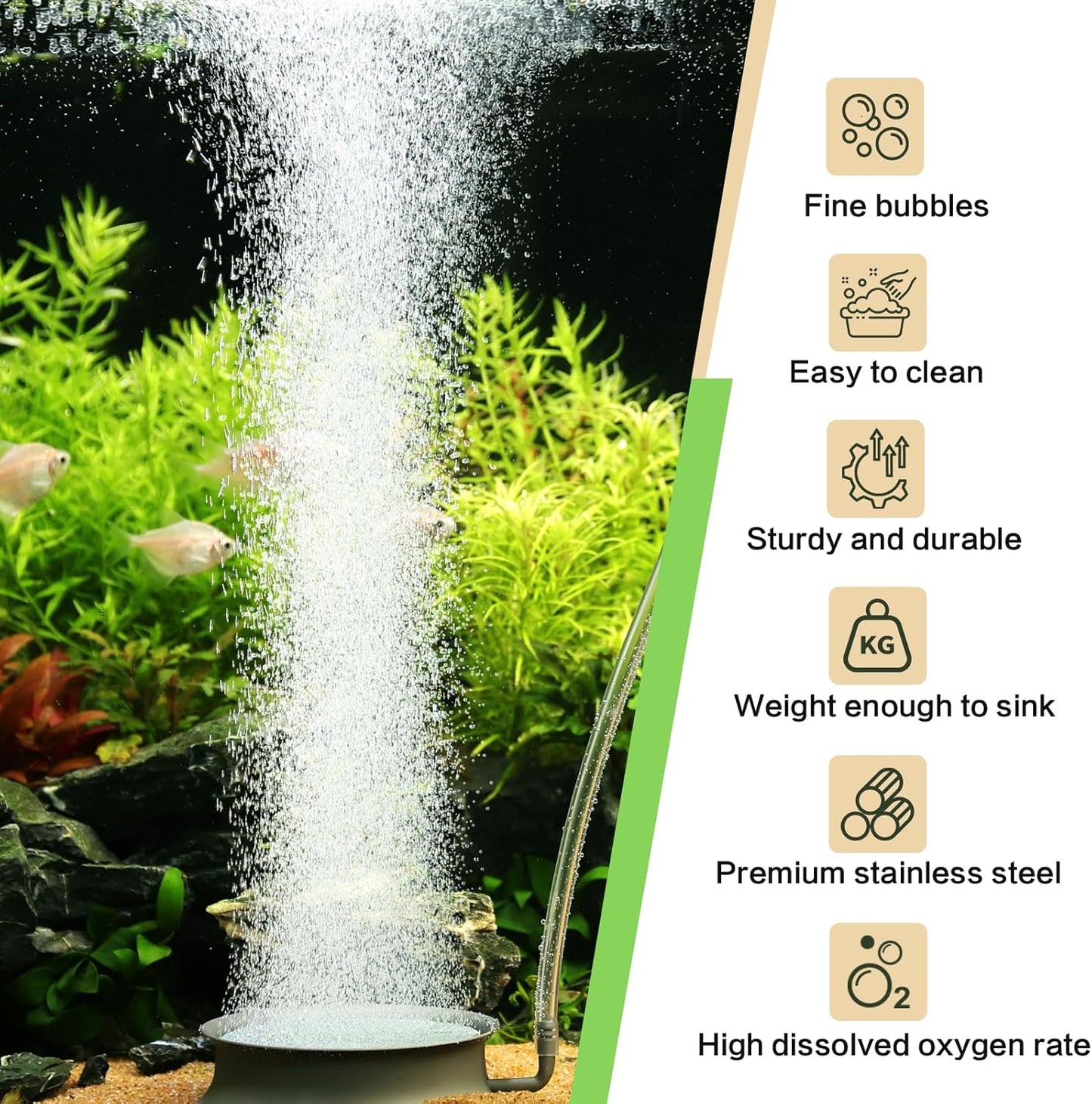 hygger Aquarium Air Stone Fish Tank Bubbler Quiet Ultra High Dissolved Oxygen Stone Fish Tank Air Stone Nano Bubble Airstone Stainless Steel Air Stones for Aquarium Fish Tank and Hydroponics-3.0inch