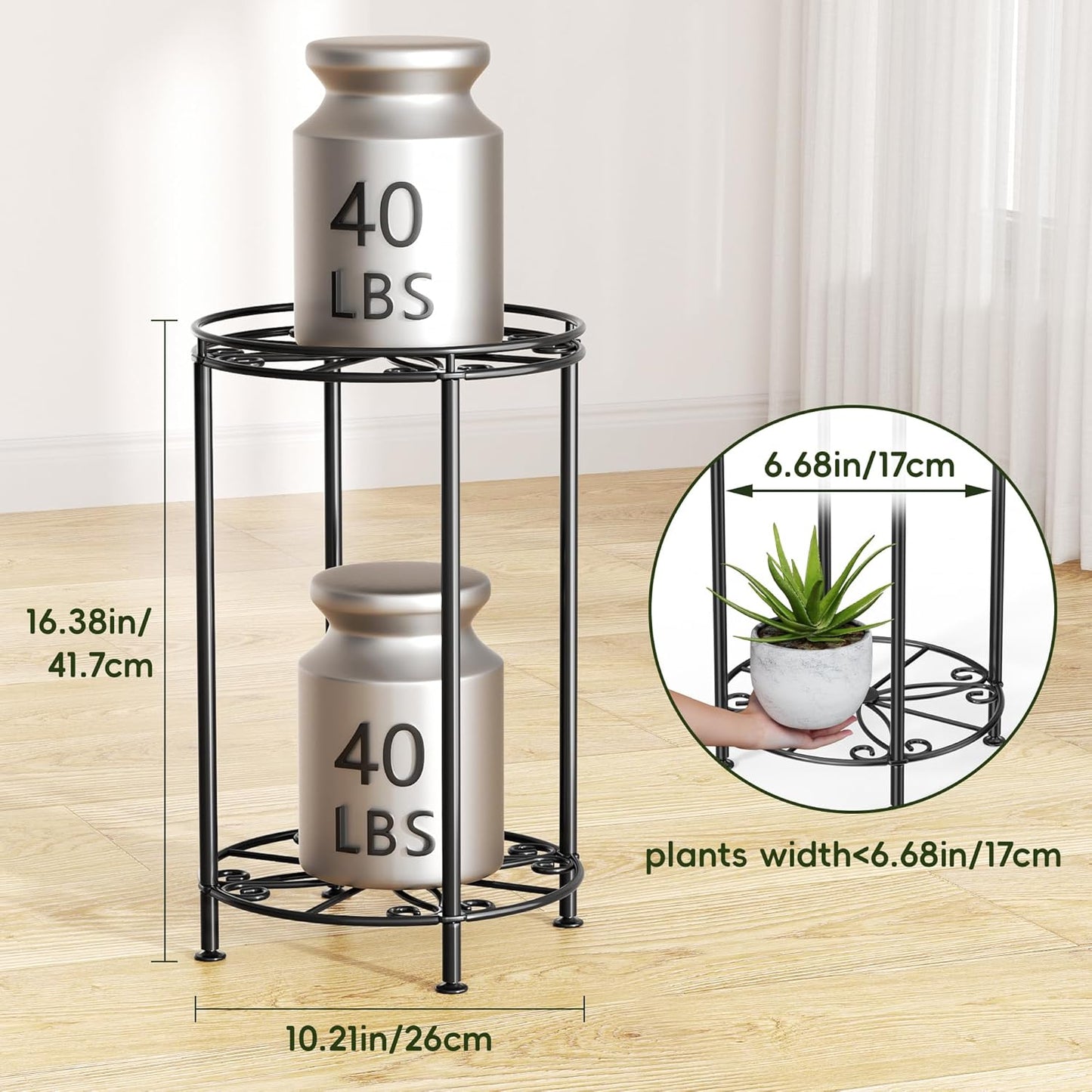 Plant Stand 2-Tier 10.2in Width 16.4in Tall Flower Pot Rack Small Plant Table Metal For Indoor Outdoor