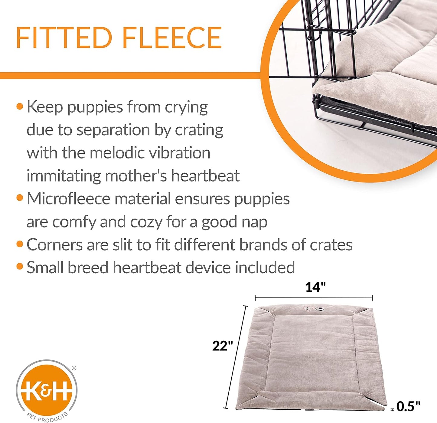 K&H Pet Products Mother’s Heartbeat Puppy Crate Pad Gray Fleece Small Breed beat 14 X 22 Inches