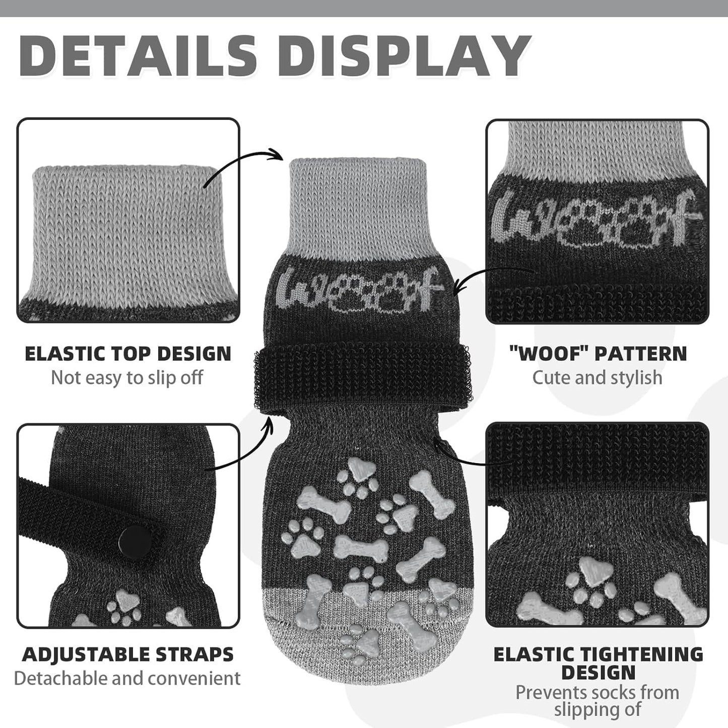 KOOLTAIL Dog Socks Shoes for Hot Pavement to Prevent Licking Paws, Winter Dog Boots&Paw Protector for Hardwood Floors Anti Slip,Traction Control Grip Booties for Small Medium Large Senior Dogs,Black M