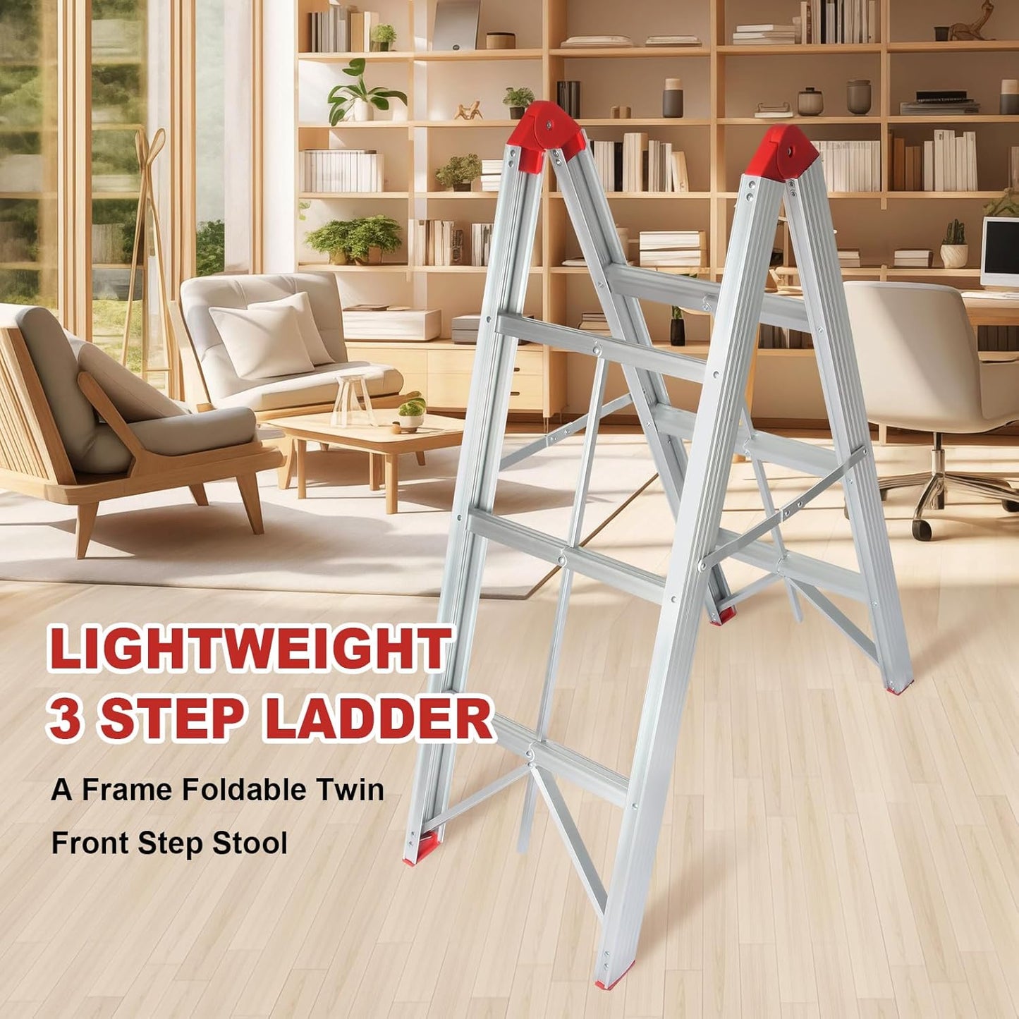 LEADALLWAY Step Ladder 3 Step Folding Compact Ladder Portable Aluminum A Frame Foldable Twin Front Step Stool, EN131 Certified, 330lb Capacity