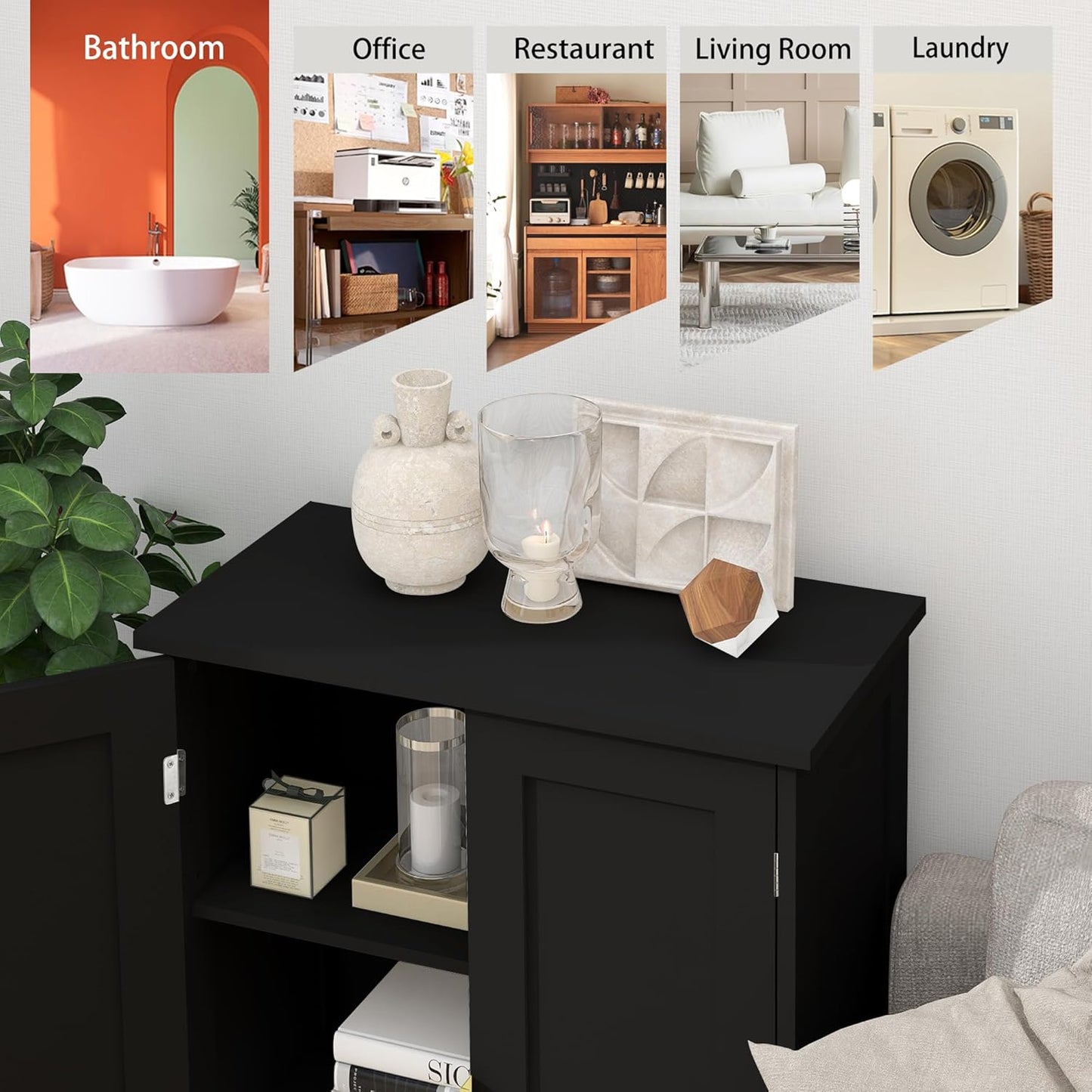 TaoHFE Black Bathroom Storage Cabinet,Bathroom Cabinets Freestanding with 2 Doors,Towel Cabinet for Bathrooms,Restroom Cabinets,Small Storage Cabinet for Office,Restaurant,Living Room