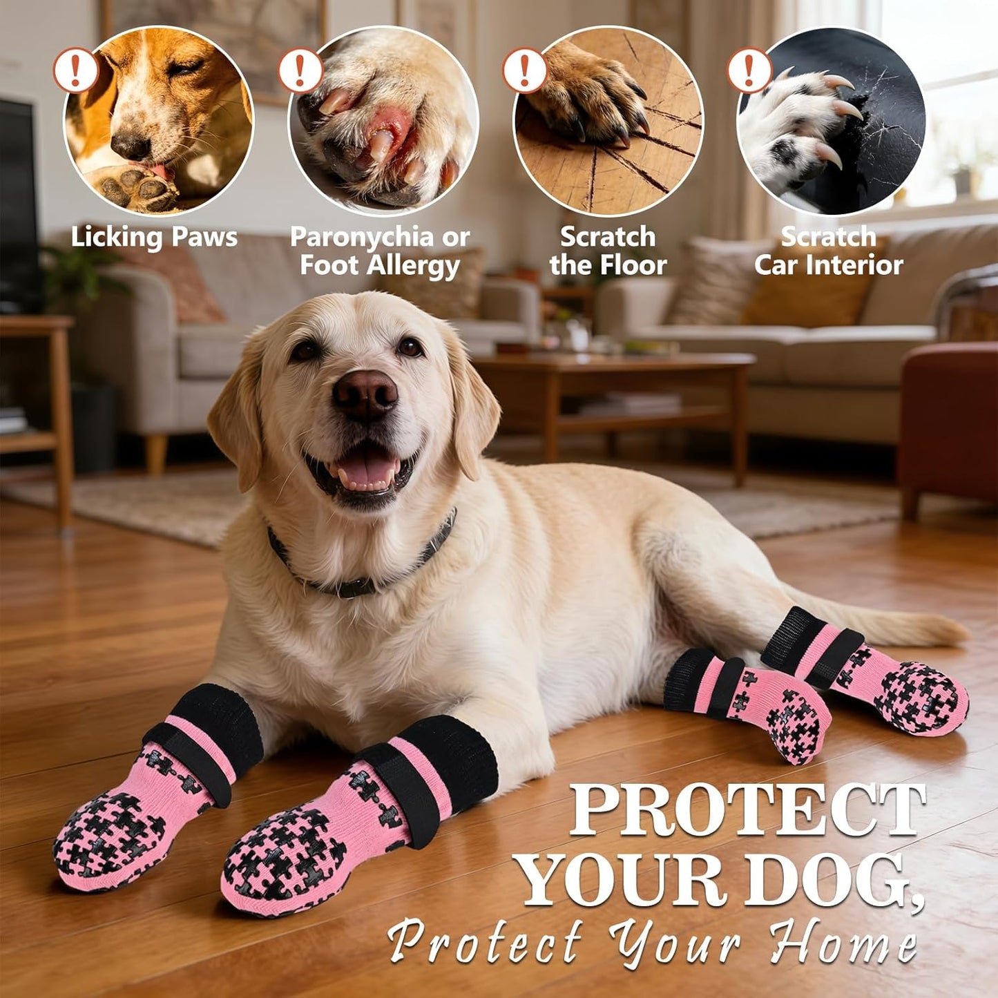 Dog Grip Socks - Double Side Dog Socks with Grippers to Prevent Licking Paws, No Twist Dog Non Slip Paw Socks for Small Medium Large Senior Dogs, Pink, M