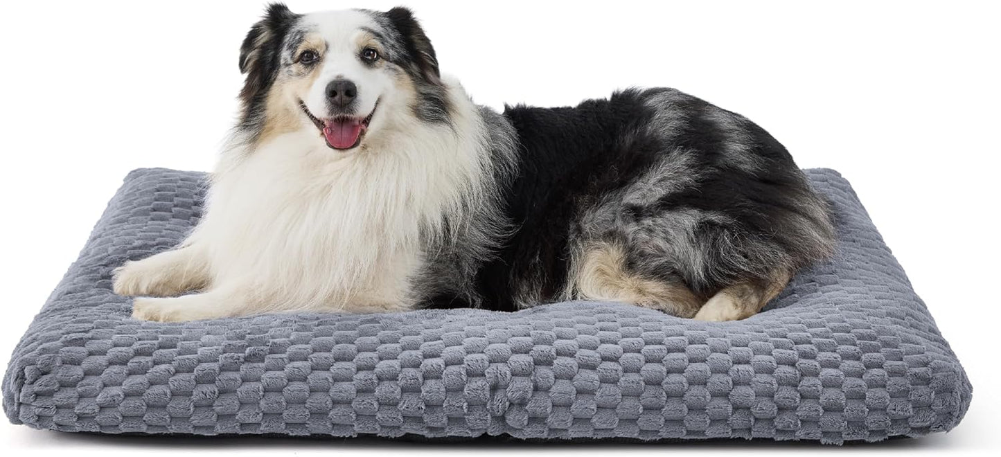 Bedsure XL Washable Dog Bed for Crate, Soft Fluffy Bubble Fleece Pet Bed Mat for Deep Sleep, Non-Slip and Machine Washable Kennel Sleeping Pad for Extra Large Dogs, 41"x27"x3.5", Grey