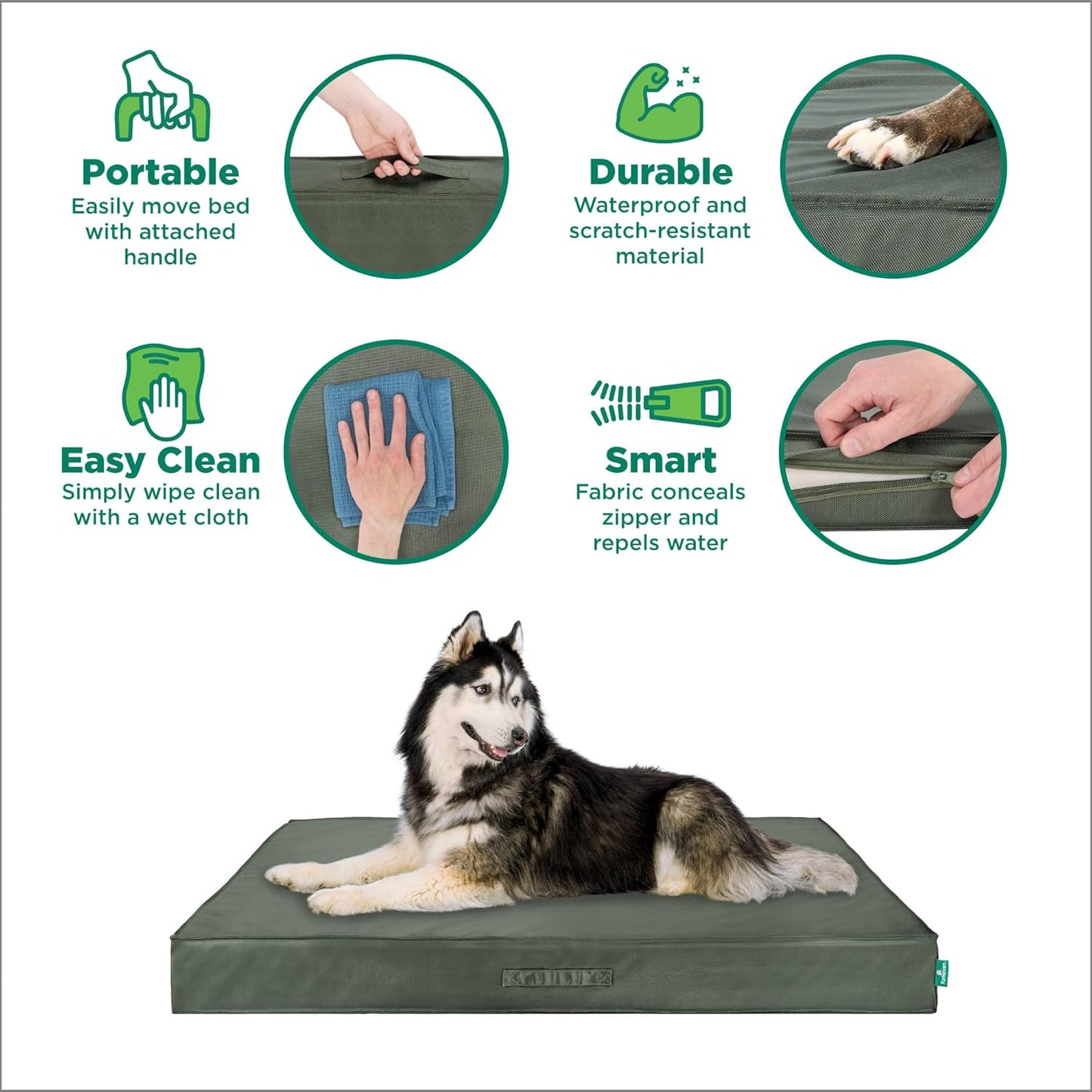 Premium Indoor-Outdoor Deluxe Orthopedic Mattress Pet Bed, Dark Olive, Medium