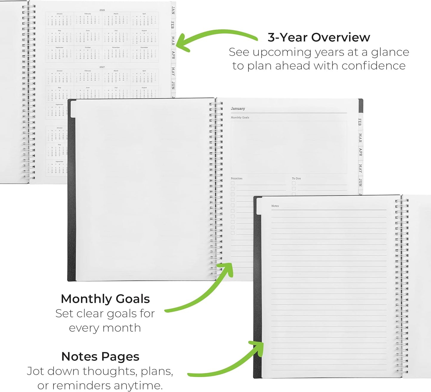 WallDeca 2026 Planner, Agenda Planner With Weekly And Monthly View, Daily Agenda Book And Yearly Planners Calendar Book, Spiral Bound With Tabs, Notes, Goals And Holidays (8.5 x 11 in)