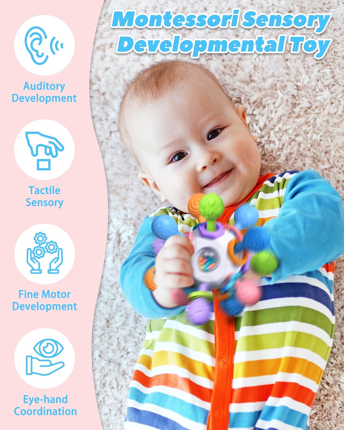 Baby Teething Toys for 0-6 6-12 Months Ages 0-2, Tummy Time Montessori Toys for Babies 0 3 6 9 12 18 Months, Newborn Infant Sensory Toys Easter Basket Stuffers Gifts for Boys Girls