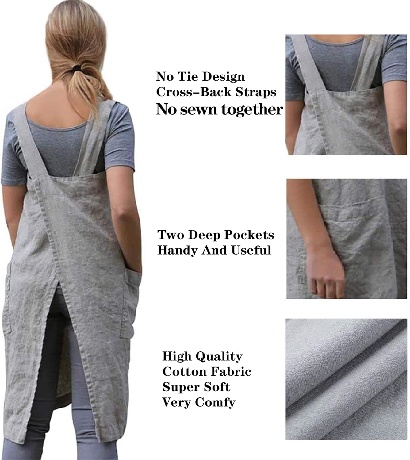 Japanese Pinafore Apron Smock Cotton Apron with Pockets Plus Size Aprons for Women