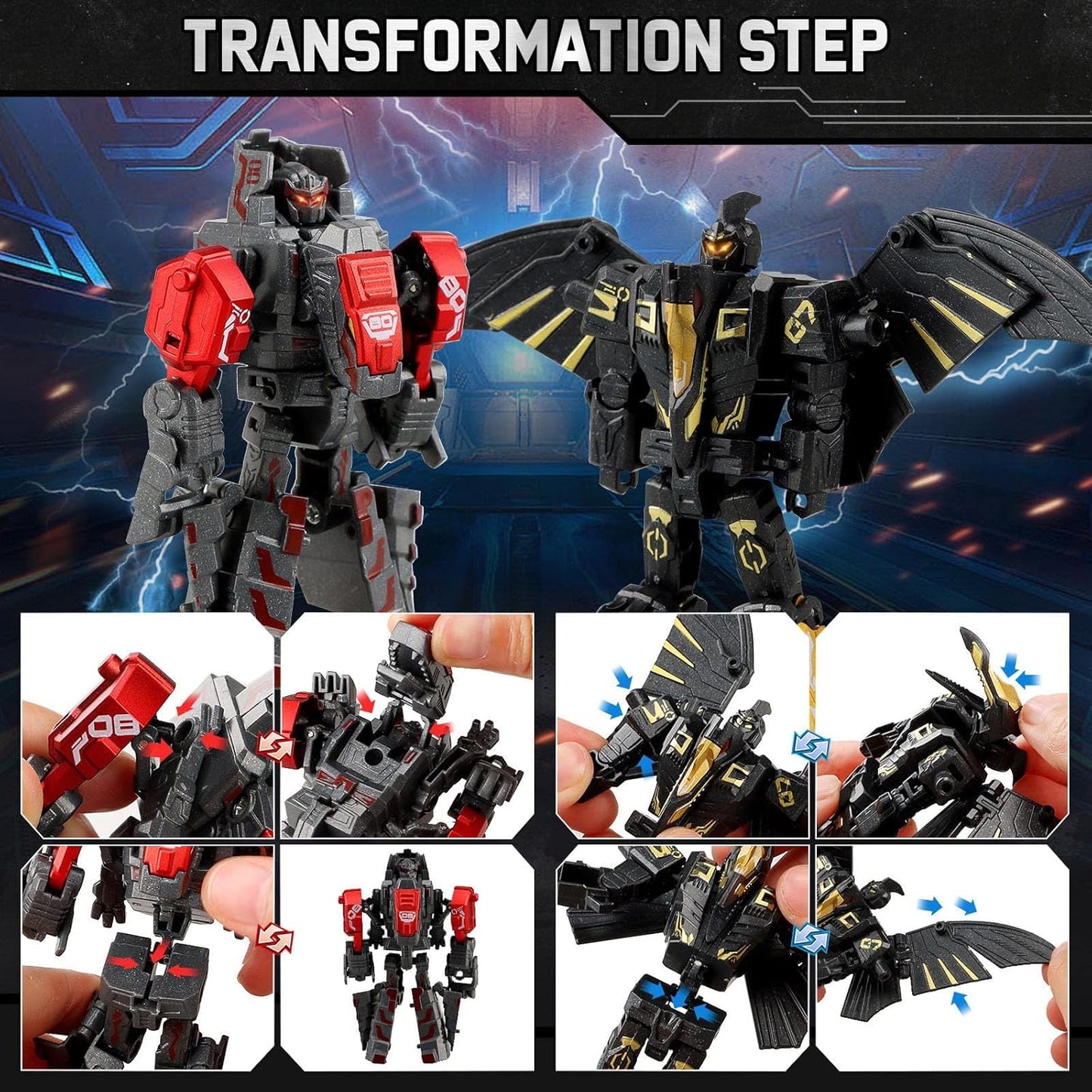 JONEG Transforming Robot Dinosaur - 4-in-1 STEM Toy, 11 Shapes Transforming Toys for Kids, Ages 5-10, Black