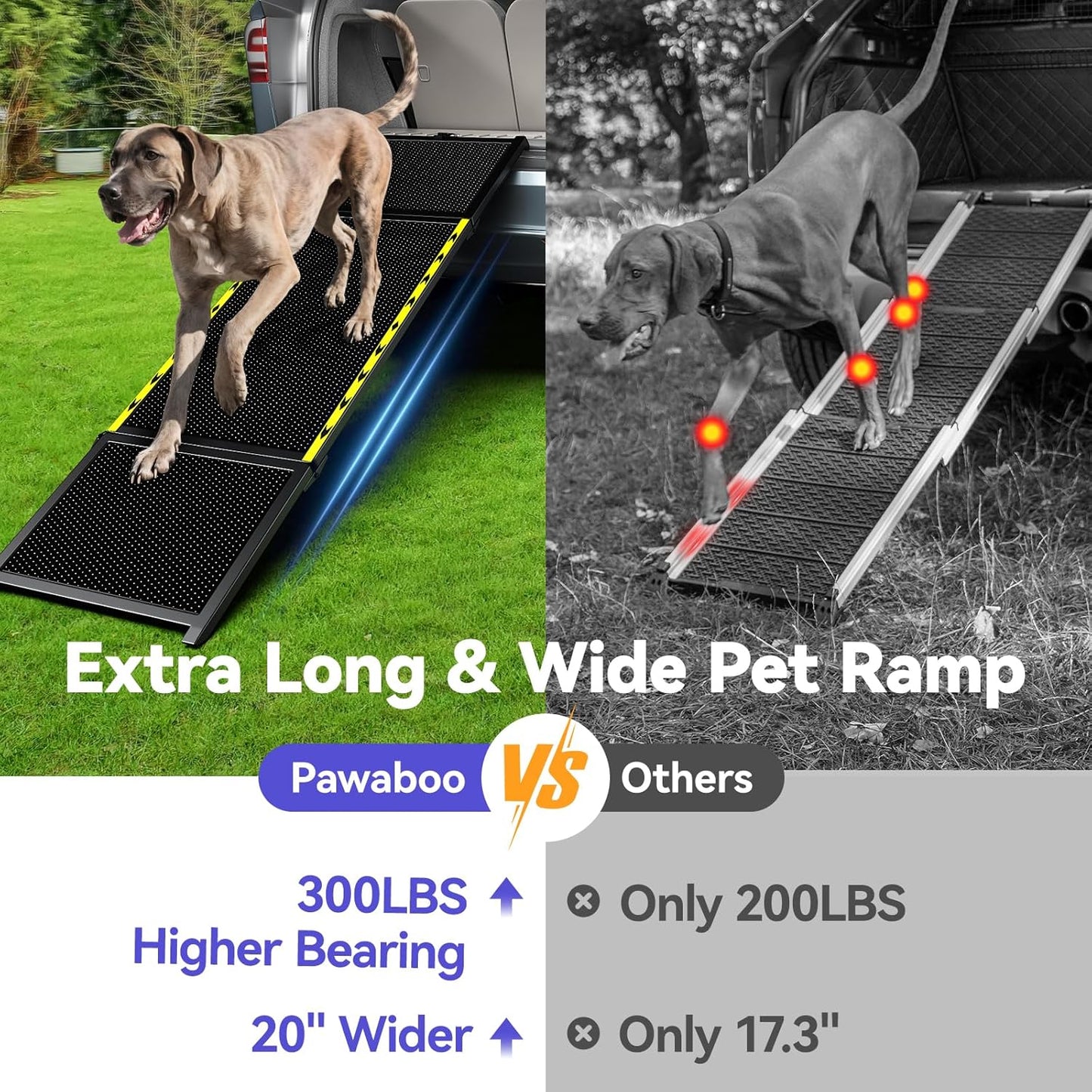 Pawaboo Dog Ramp for Car, Extra Wide Pet Dog Ramps for Large Dogs, Ramps with Non-Slip Mesh Up to 250LBS, Dogs Cars Ramp for Car SUV/Truck/RV/Bed, 74'' L & 20'' W