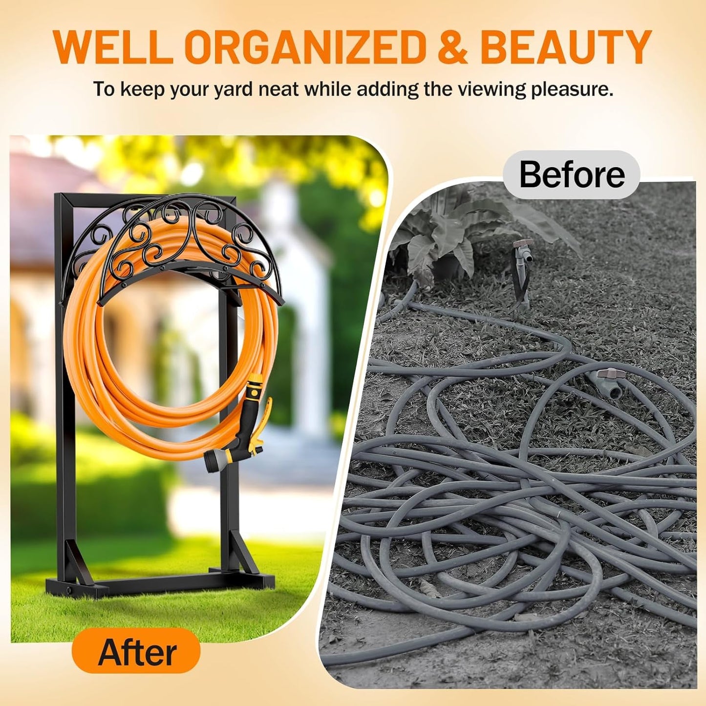 Garden Hose Holder for Outside - Upgraded Water Hose Holders with 5 Spikes & 2 Shepherds Hooks, Freestanding Hose Stand Heavy Duty Hose Hanger Hose Storage Hose Reel Rack for Outside Yard Lawn | for Outside, Upgraded, Hose Stand, Heavy Duty, Hose Hanger,