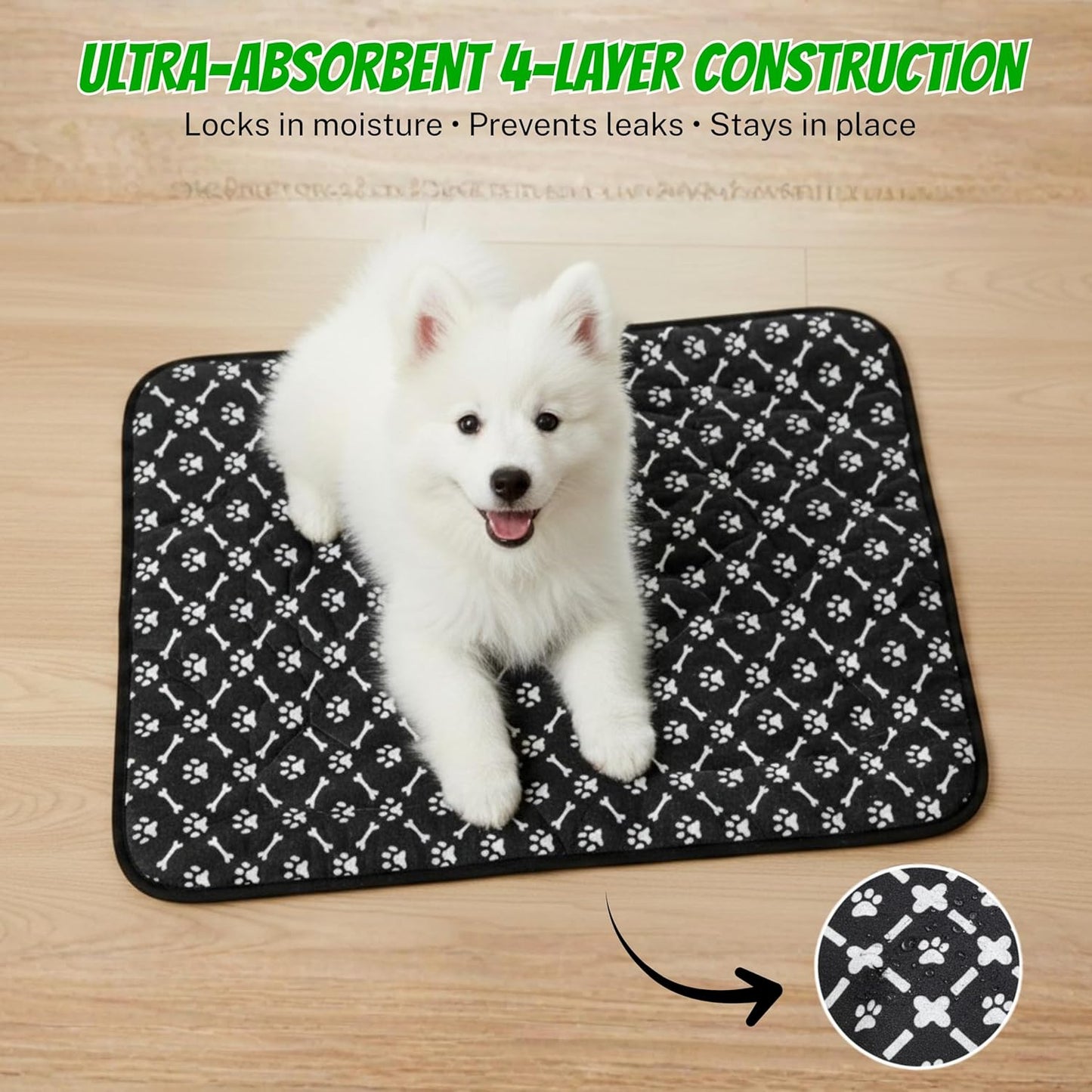 SHAZORY Upgraded Washable Pee Pads for Dogs and Cats - Super Absorbent Reusable Puppy Training Pads - 100% Waterproof, Leak-Proof & Non-Slip Whelping Pads for Pet Housebreaking