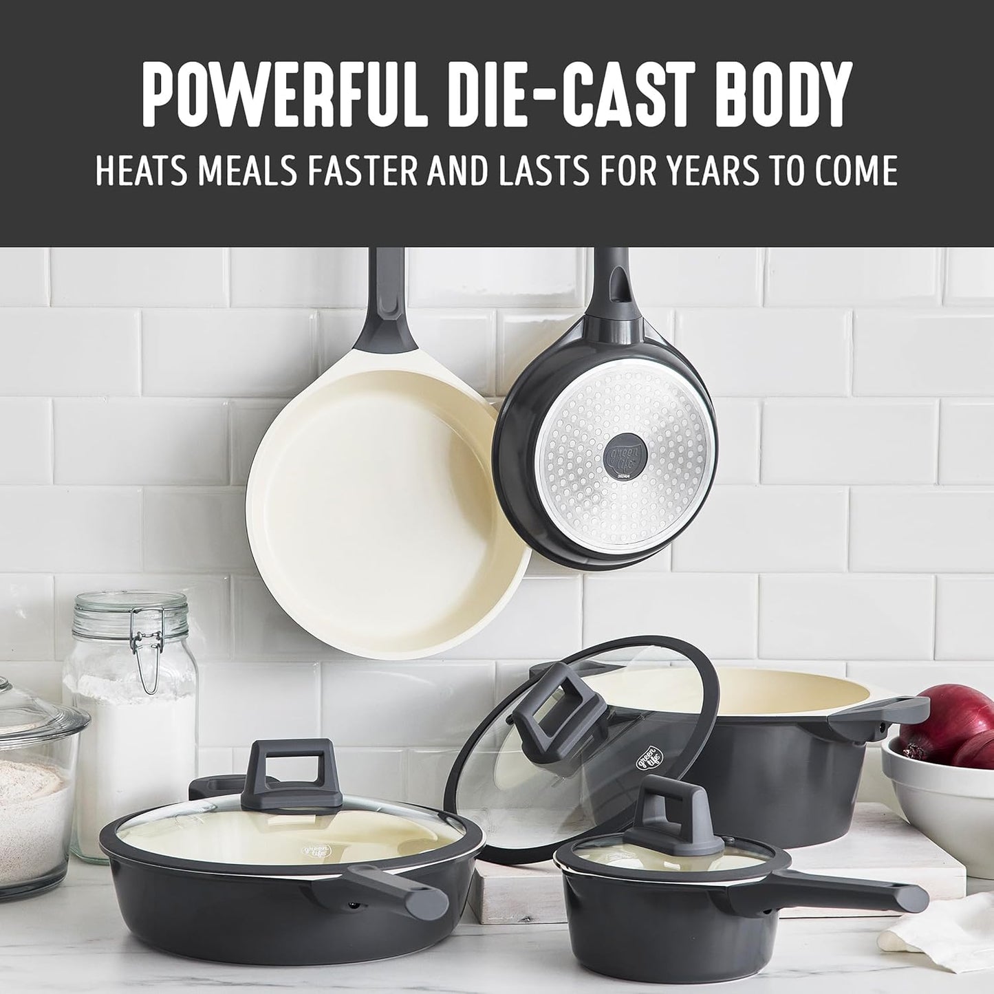 GreenLife 8 Piece Ceramic Nonstick Cookware Set, Induction Suitable Non Toxic PFAS-Free Pots & Pans, Dishwasher Safe, Cooking Set, Stock Pot, Saucepans & Frying Pans, Kitchen Cooking, Graphite