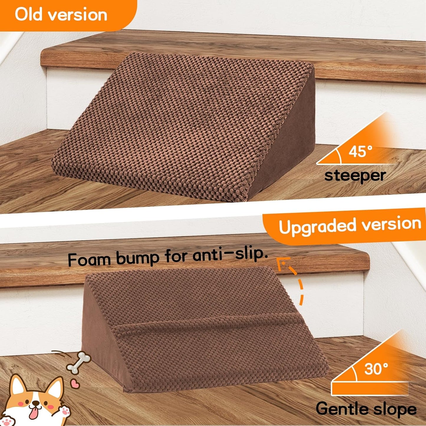 Upgrade Non-Slip Dog Ramps/Stairs for Staircase, Foam Dog Ramps for Stairs Inside House, Foam Pet Ramps for Small Dogs, Stair Ramp for Injured Dogs Cats with Self-Sticky Pads to Fix, 6 Pack
