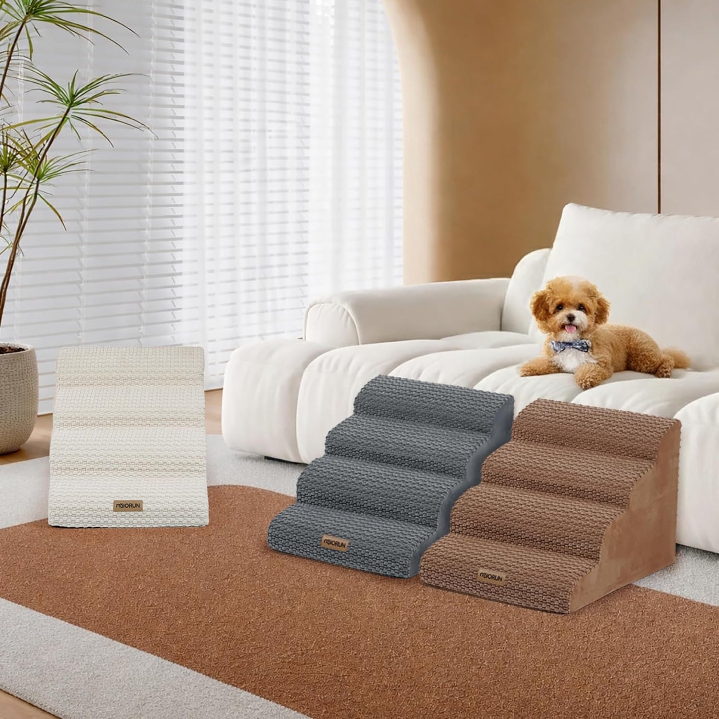 Extra Wide 4-Step Dog Stairs for Bed & Couch 18" H, More Stable Non-Slip Pet Steps with Balanced Foam Structure and Gentle Slopes, Stylish Indoor Dog Steps for Small & Medium Dogs, Gray