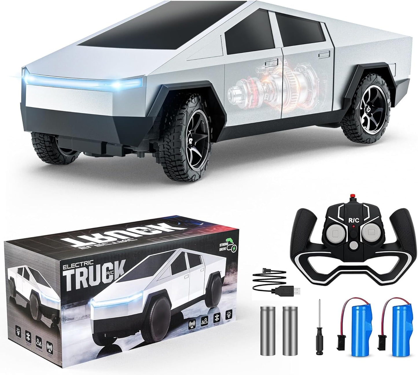 RC Car Toys，All Terrain 2.4GHz RC Truck for Boys Aged 3-8, 8-12, Electric Vehicle Truck Toys for Kids, Birthday Gifts for Kids, Boys and Girls (Silver)