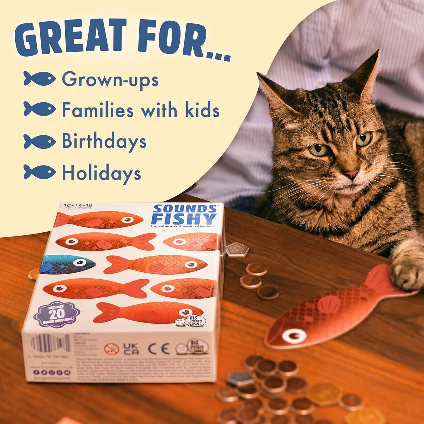 Big Potato Sounds Fishy Board Game: The Bluffing Family Game for Kids 10+ - Best New Family Quiz Games, Trivia Games for Groups of People