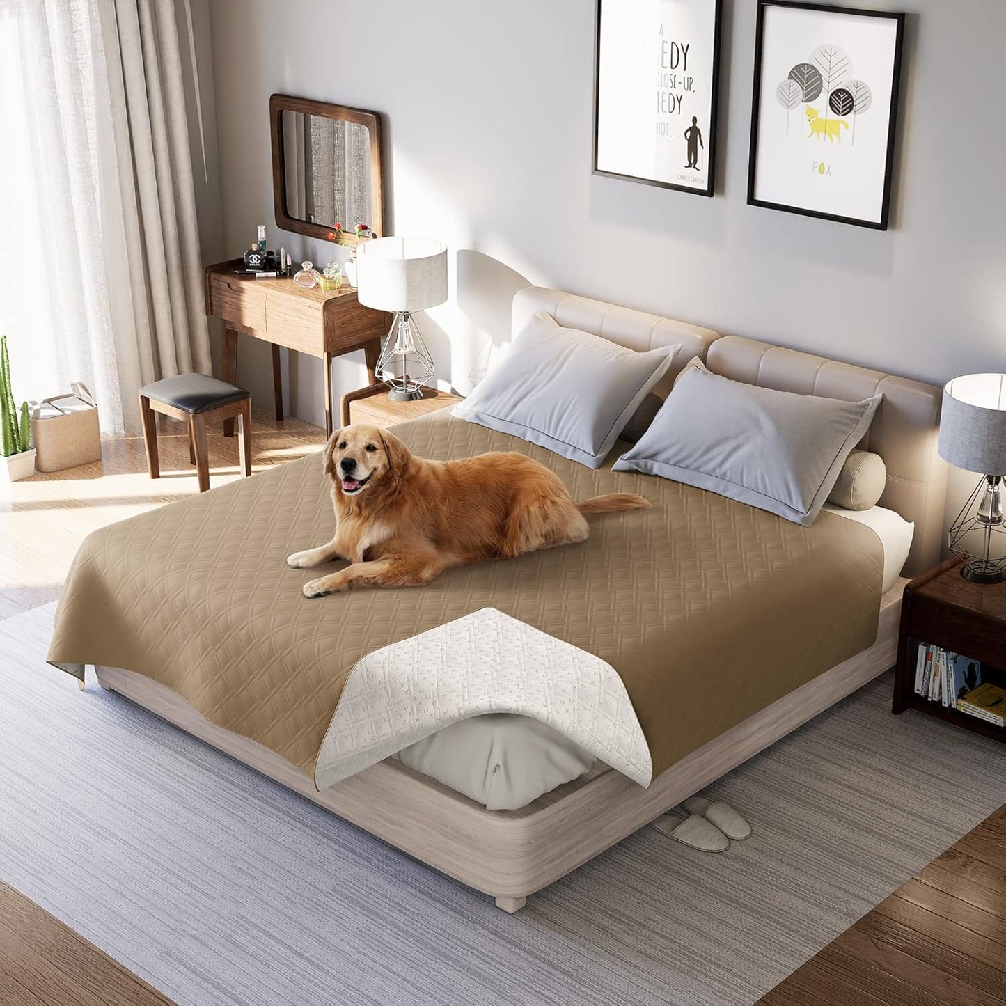 Waterproof Dog Bed Cover, Reversible Blanket Washable Pet Dog Pee Pad, Incontinence Underpads, Furniture Bed Couch Sofa Protector Cover Leak Proof for Dog Cat Kid, 82"x86" (Gray-Brown)