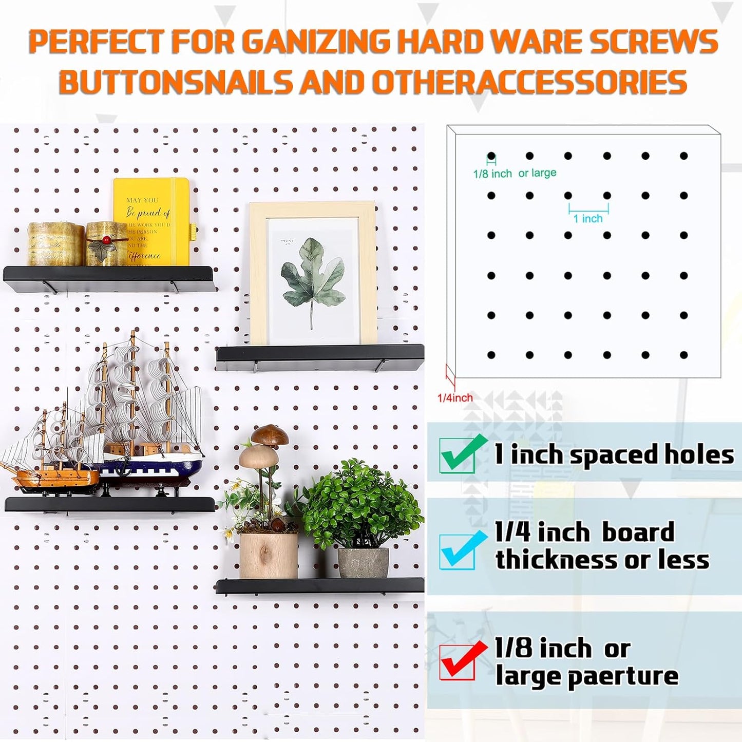 4 Pcs Pegboard Shelves Wall Organizer Brackets Pegboard Steel Tray Accessories Organizing Tools for Craft Garage Nursery Workbench Kitchen(10.04 x 4.33 Inch,White)