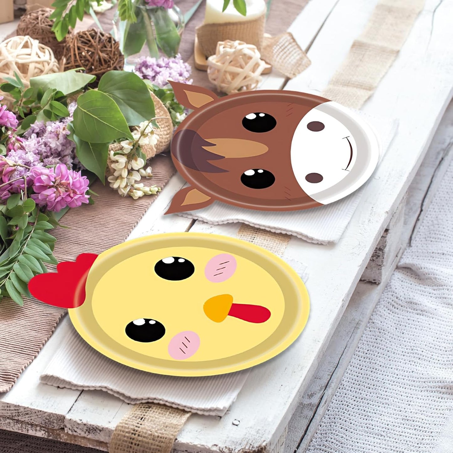 48Pcs Farm Animal Birthday Party Paper Plates Farm Birthday Decorations Chicken Pig Cow Sheep Horse Disposable Plates for Kids Baby Shower Animals Party Supplies