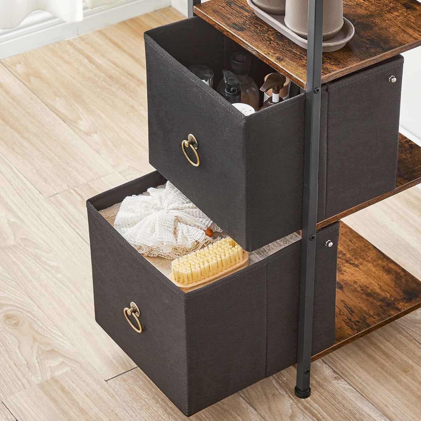 HOOBRO Bathroom Floor Cabinet, Bathroom Organizer and Storage Rack Stand, 3 Drawers Free-Standing Cabinet for Bathroom, Living Room, Rustic Brown and Black BF140CW01