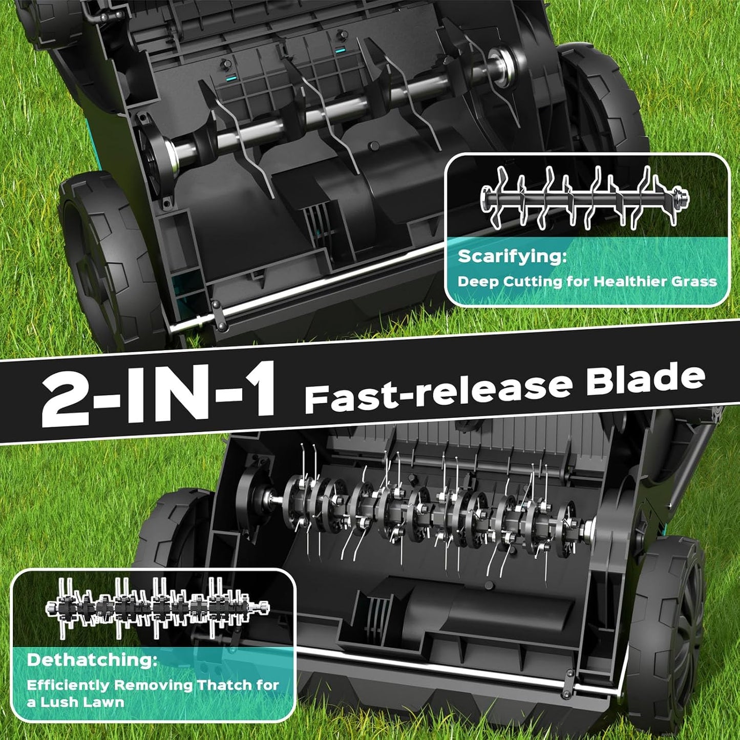 13-Inch 2-in-1 Electric Dethatcher & Scarifier, 12 Amp Lawn Tool with 8 Gal Collection Bag, Adjustable Depth, Powerful Motor for Healthier Grass