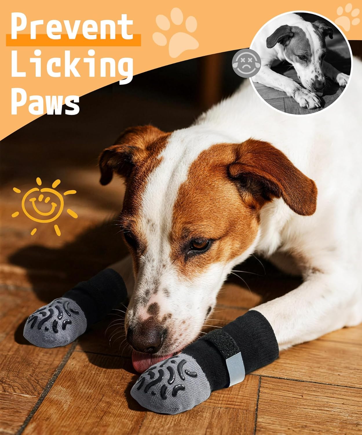 Non Slip Dog Socks with Grips, Dog Sock to Prevent Licking Paw for Senior Dogs, Dog Shoes for Hardwood Floors and Enhancing Traction, Paw Protector - Fits Small, Medium, Large Dogs - L
