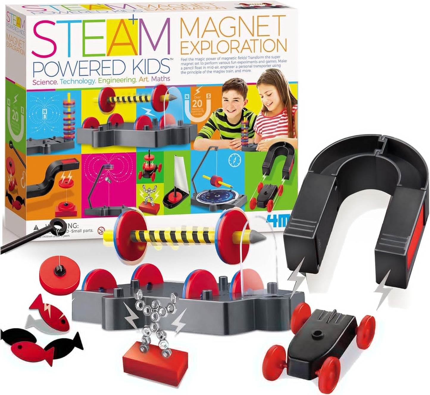 4M - STEAM Magnet Exploration - Hands-On Science Kit with Magnetic Toys Experiments for Kids Ages 5+ - Includes Magnet Toys Wand, U-Shaped Magnet, More - Educational STEM Toy GIF, Magnet Science Kit