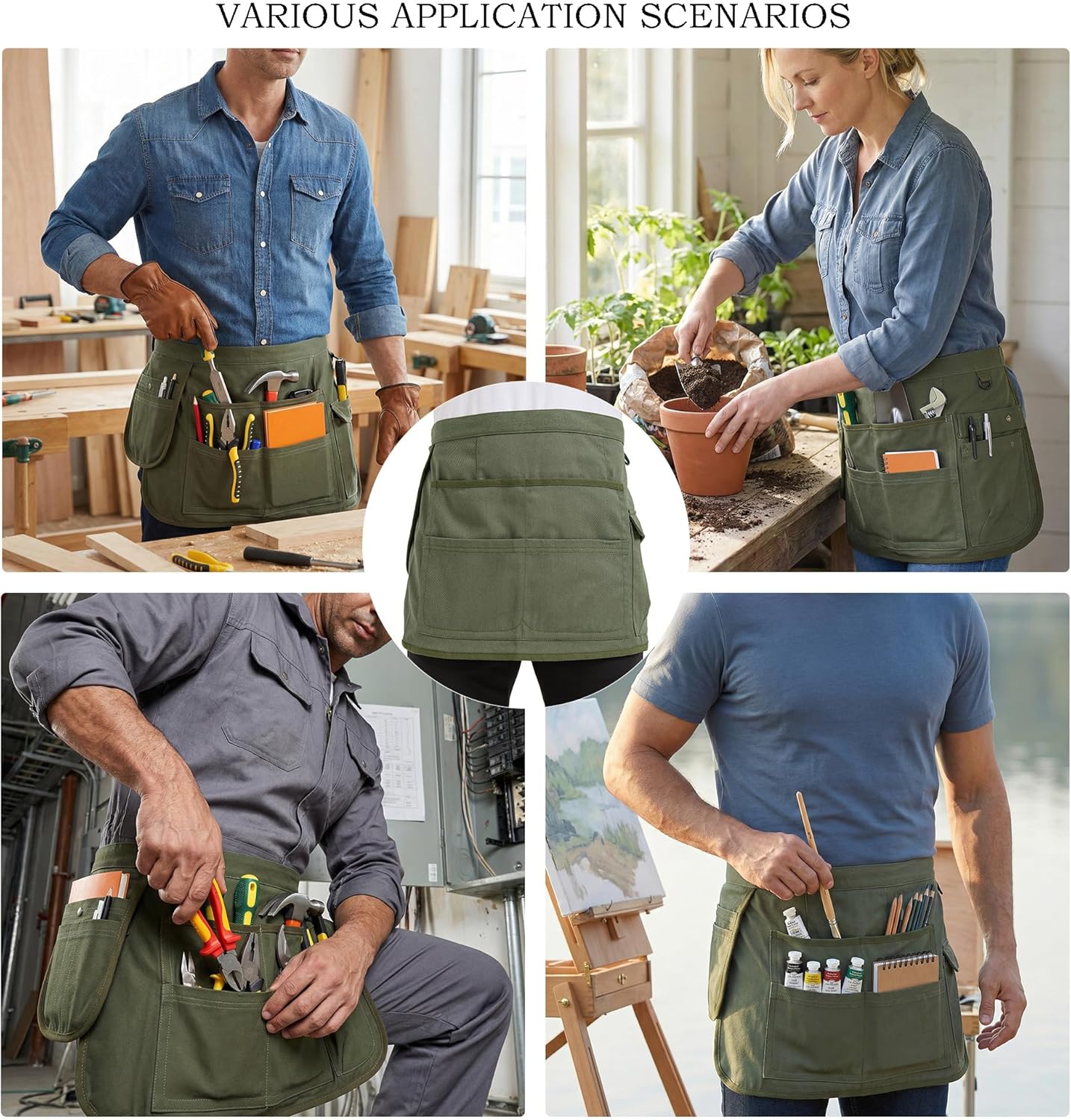 Nanxson Tool Apron Half Canvas Apron With Muti-Pockets for Home Garden Painting Crafting Woodworking CFG003