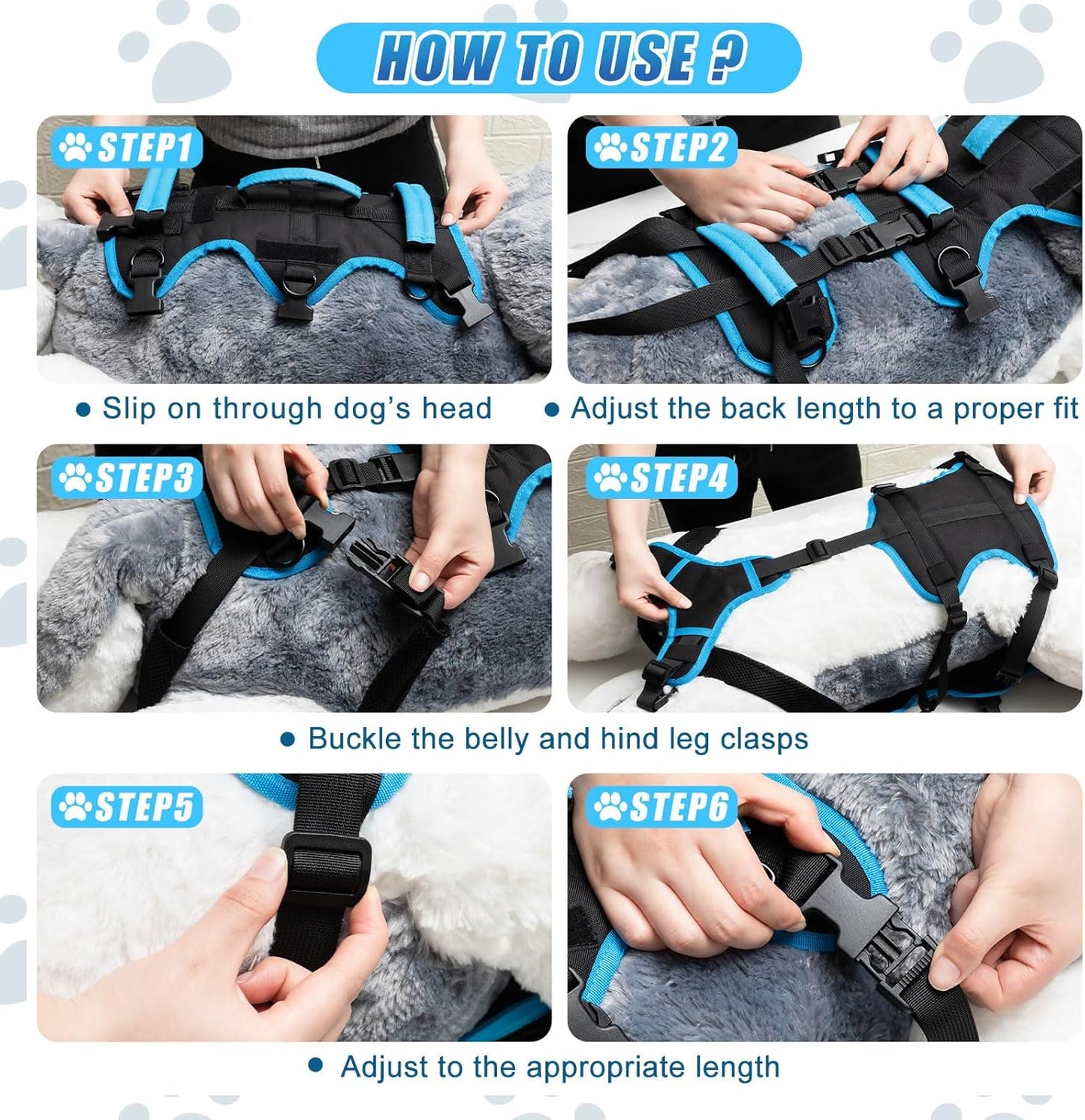 Dog Lift Harness for Large Dogs, 2-in-1 Detachable Full Body Support Acl Dog Sling Carrier with 4 Handles, Hind Assist Back Leg for Senior, Disabled, Arthritic & Post-Surgery Canines(Large)