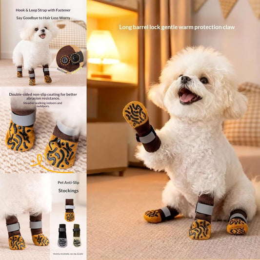 Double Sides Non-Slip Dog Socks to Prevent Licking Paws - Anti-Slip, Strong Traction for Paw Protector, Senior Dogs, Hardwood Floors, Dog Booties with Extra Thick Grippy Socks - Size Medium (4 Socks)