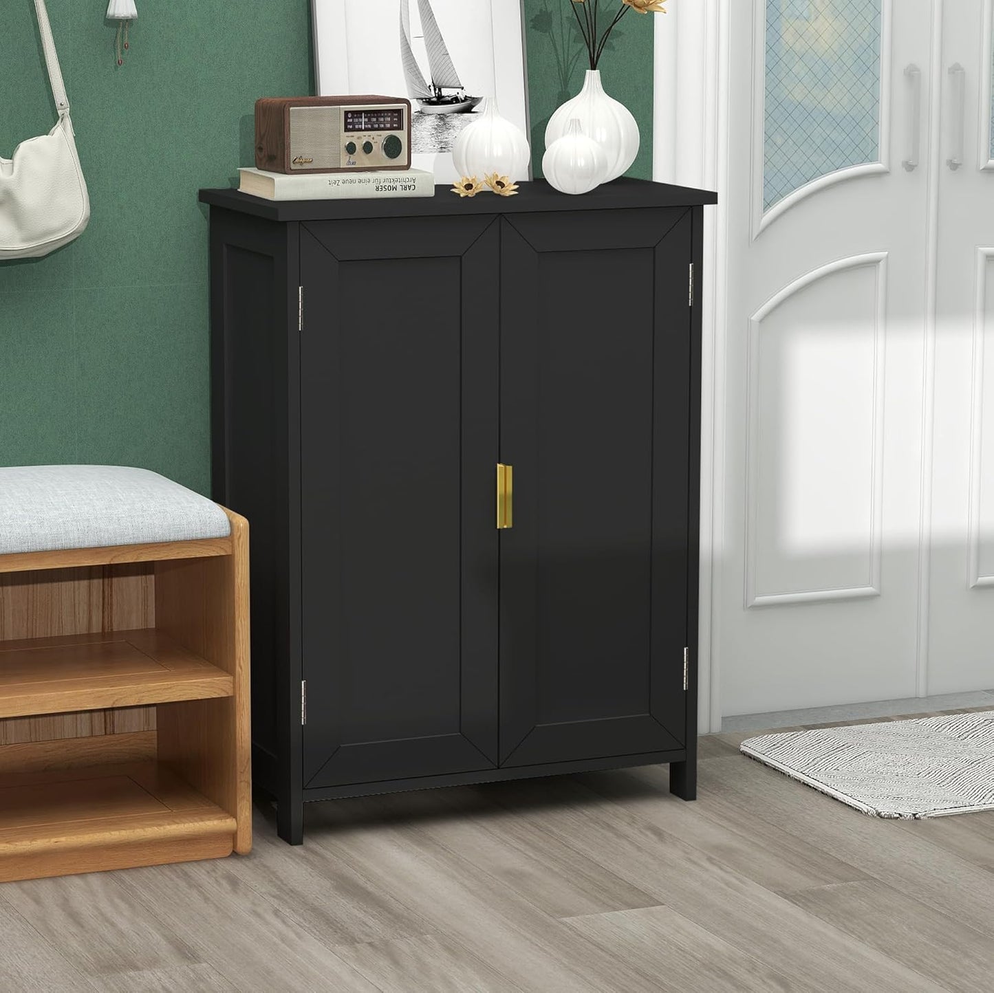 TaoHFE Black Bathroom Storage Cabinet,Bathroom Cabinets Freestanding with 2 Doors,Towel Cabinet for Bathrooms,Restroom Cabinets,Small Storage Cabinet for Office,Restaurant,Living Room