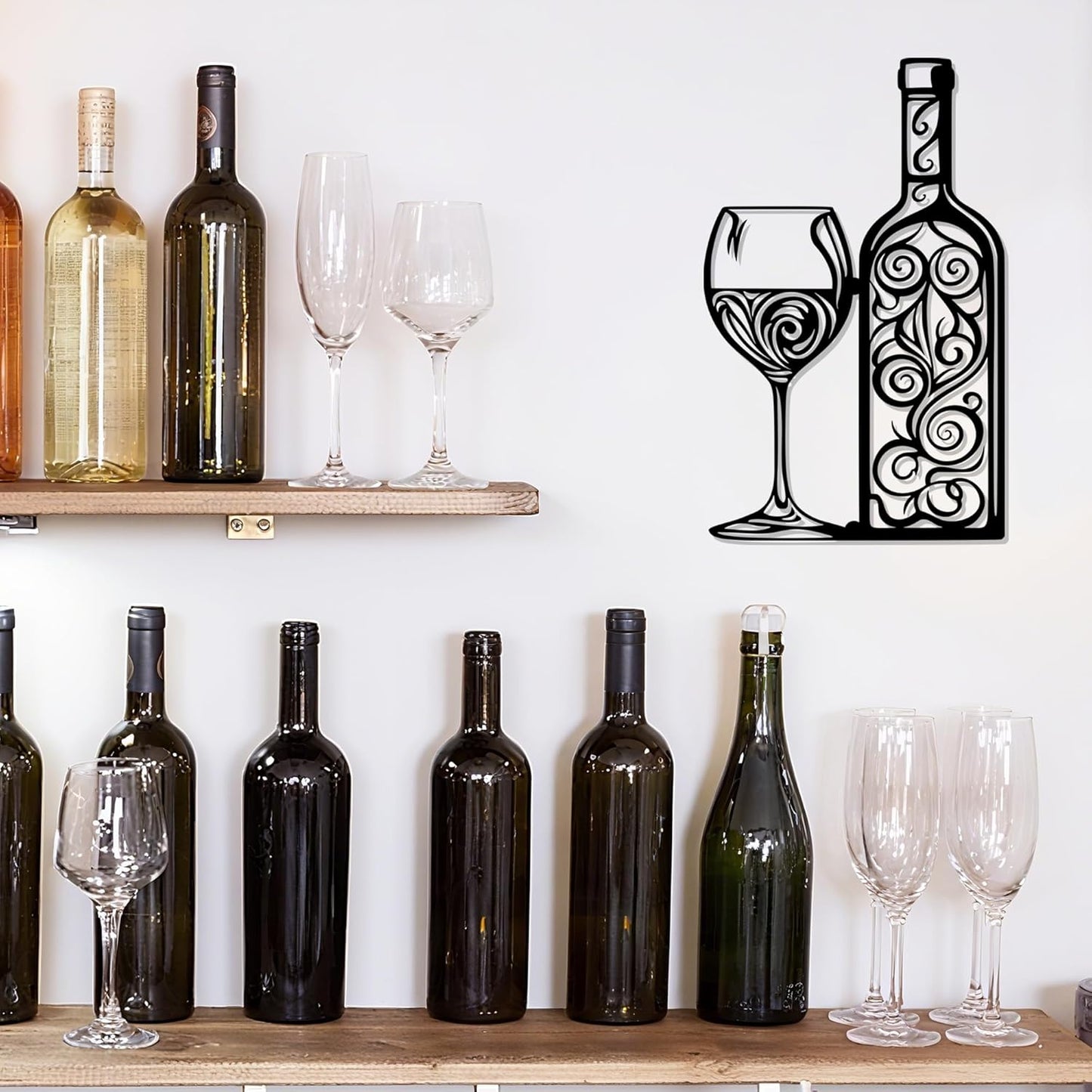 ACOSIY Metal Wine Wall Decor Black Wall Art for Kitchen Modern Bar Sign for Home Dining Room Decoration (Wine)