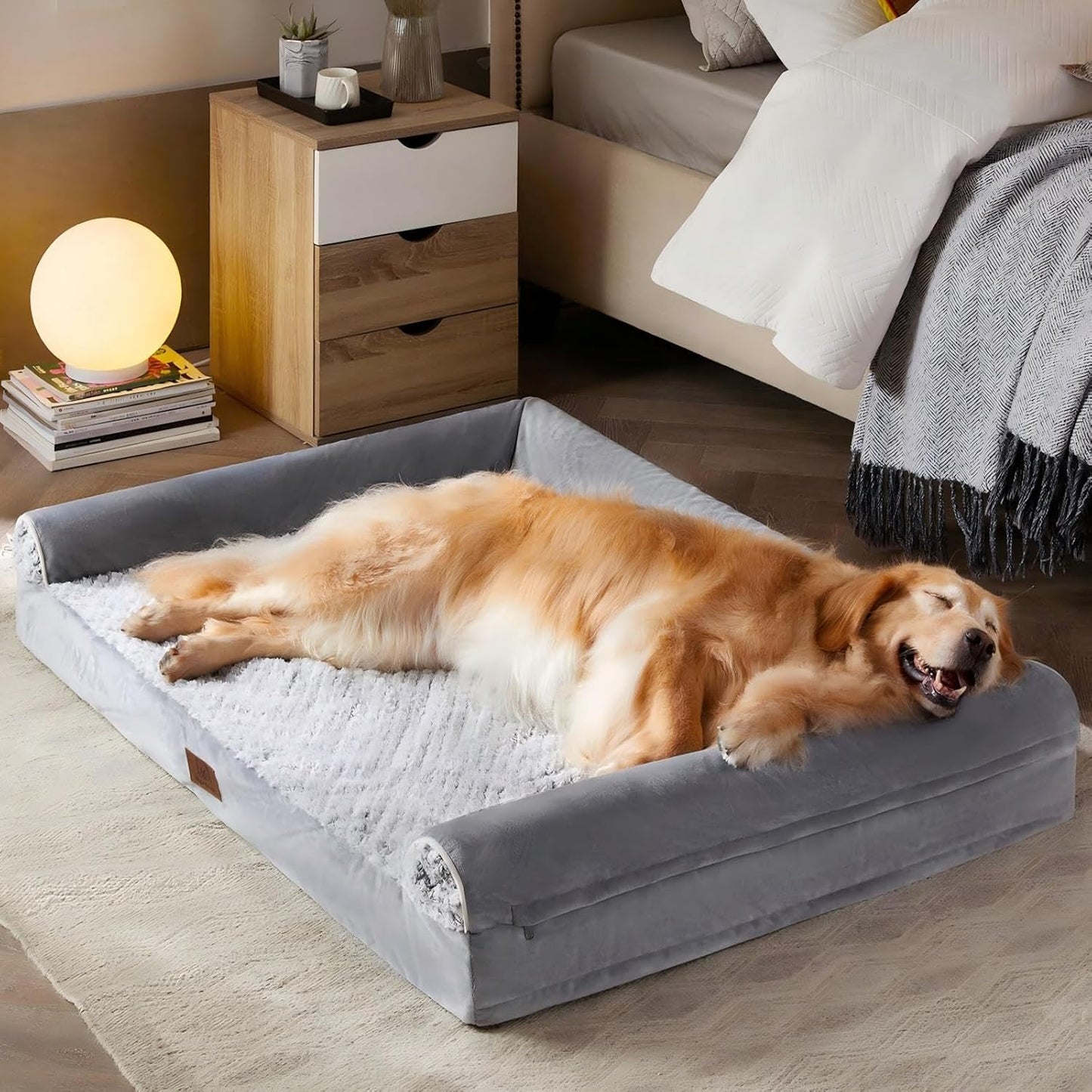 WNPETHOME 42 x 30 in Orthopedic Dog Bed for Large Dogs – XL Washable Pet Bed with Waterproof Cover, Bolstered Sides & Anti-Slip Base – Premium Plush Dog Couch for Indoor Use, Comfort & Joint Relief