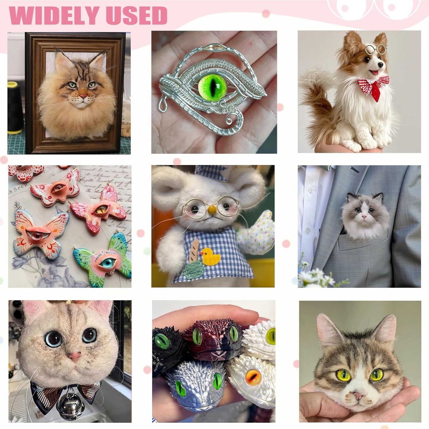 CSCHENGO 8-20mm 253 PCS Amigurum Safety Eyes for Crochet Animals, 3D Glitter Glass Eyes for Crafts Kit with Noses/Glasses/Leather Tags,Doll Crochet DIY Crafts Stuffed Animals Making Supplies