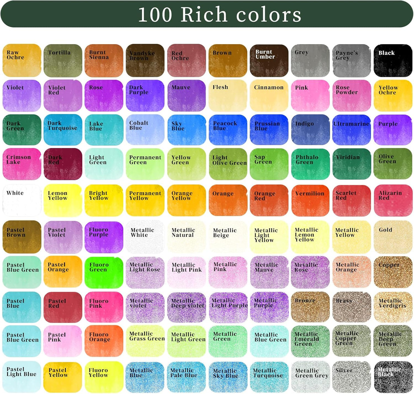Artecho Watercolor Paint Set 100 Colors with Metallic in Portable Box, Paint Kit with Watercolor Papers and Brushes, Water Color Set for Beginners & Professionals