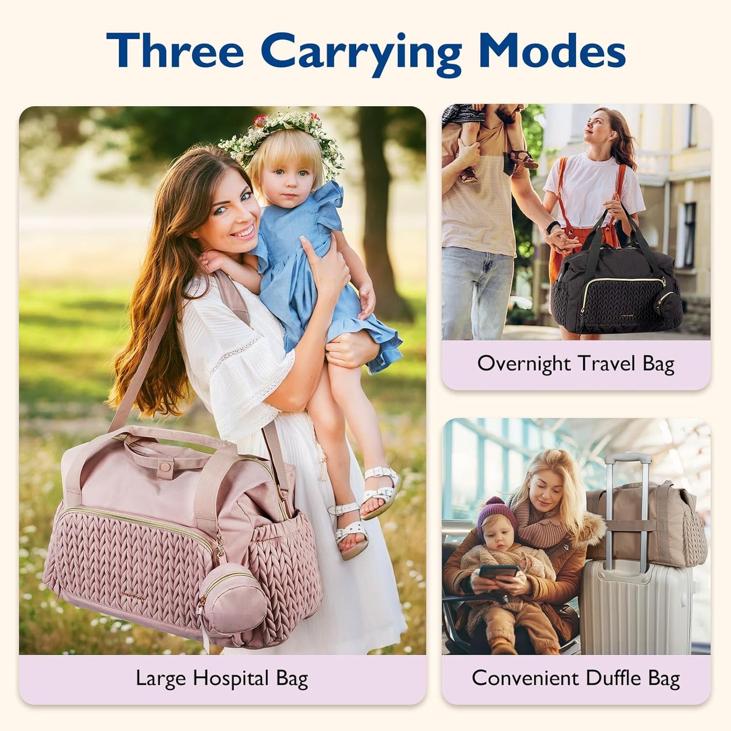 mommore Diaper Bag Tote, Large Capacity Travel Diaper bags, Hospital Bag for Labor Delivery, Baby Bag with Pacifier Case | Hospital Bag, for Labor Delivery, Baby Bag, with Pacifier Case