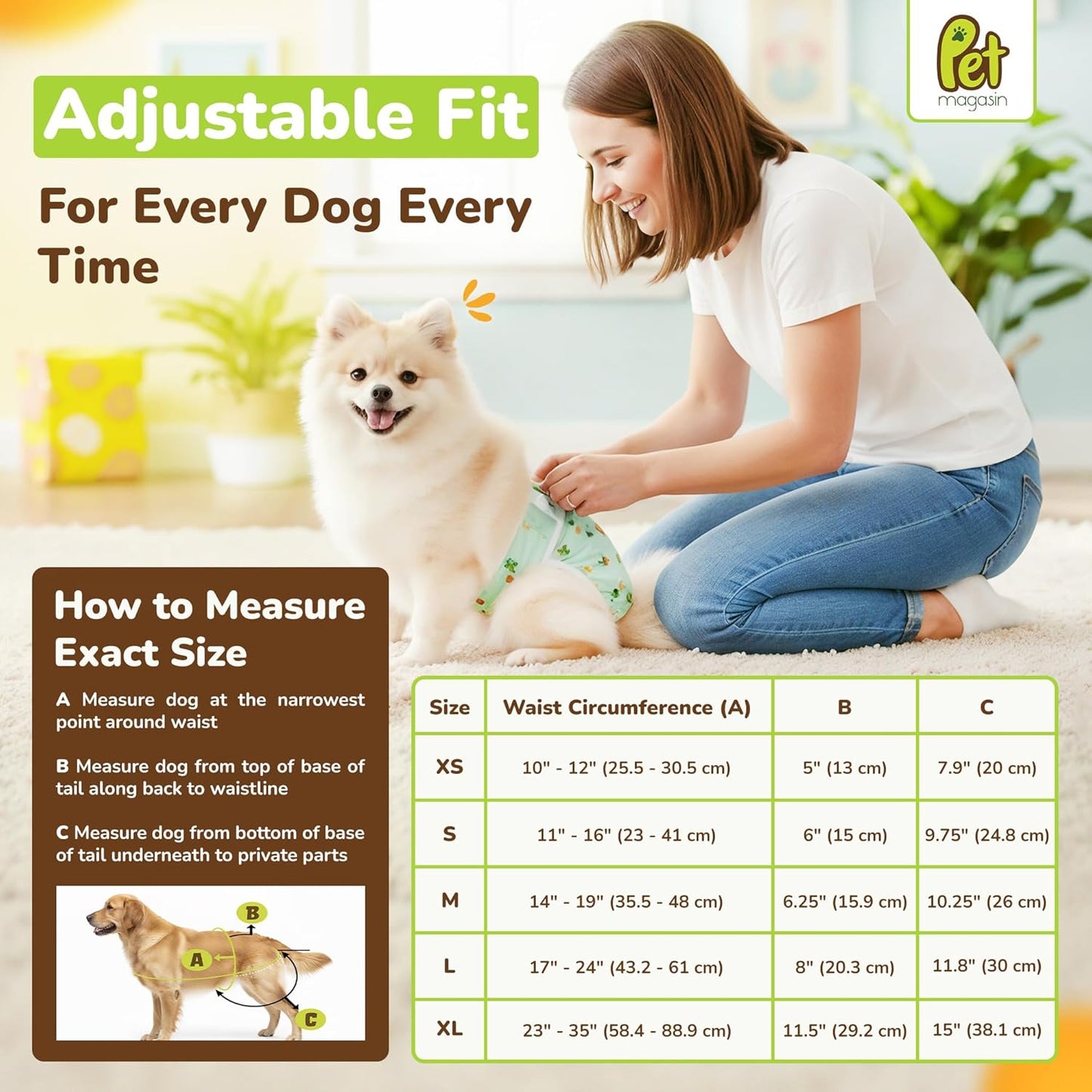 Pet Magasin® Super Absorbent Reusable Dog Diapers for Females (3-Pack) - Ideal Heat Solution, Washable Doggie Diapers for Female Dog - Perfect Doggie in Heat & Period (Trending, XS (10”-12” Waist))