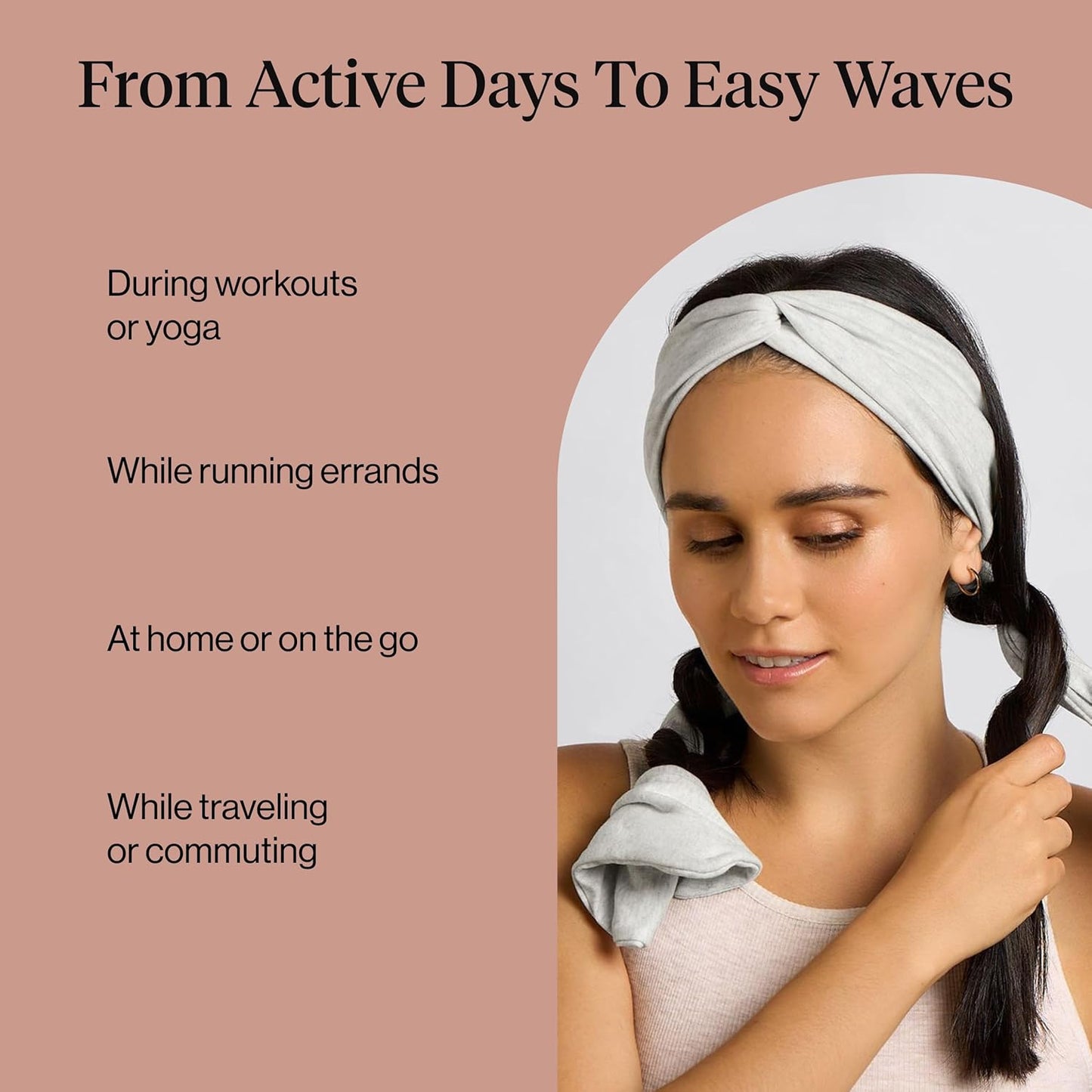 Kitsch Set & Flow Active Heatless Curling Headband For Women – Achieves Heatless Curls Overnight, No Heat Damage | Heatless Curlers with Flexible Fit | Great During Gym, Travel - Heather Gray, 1pc