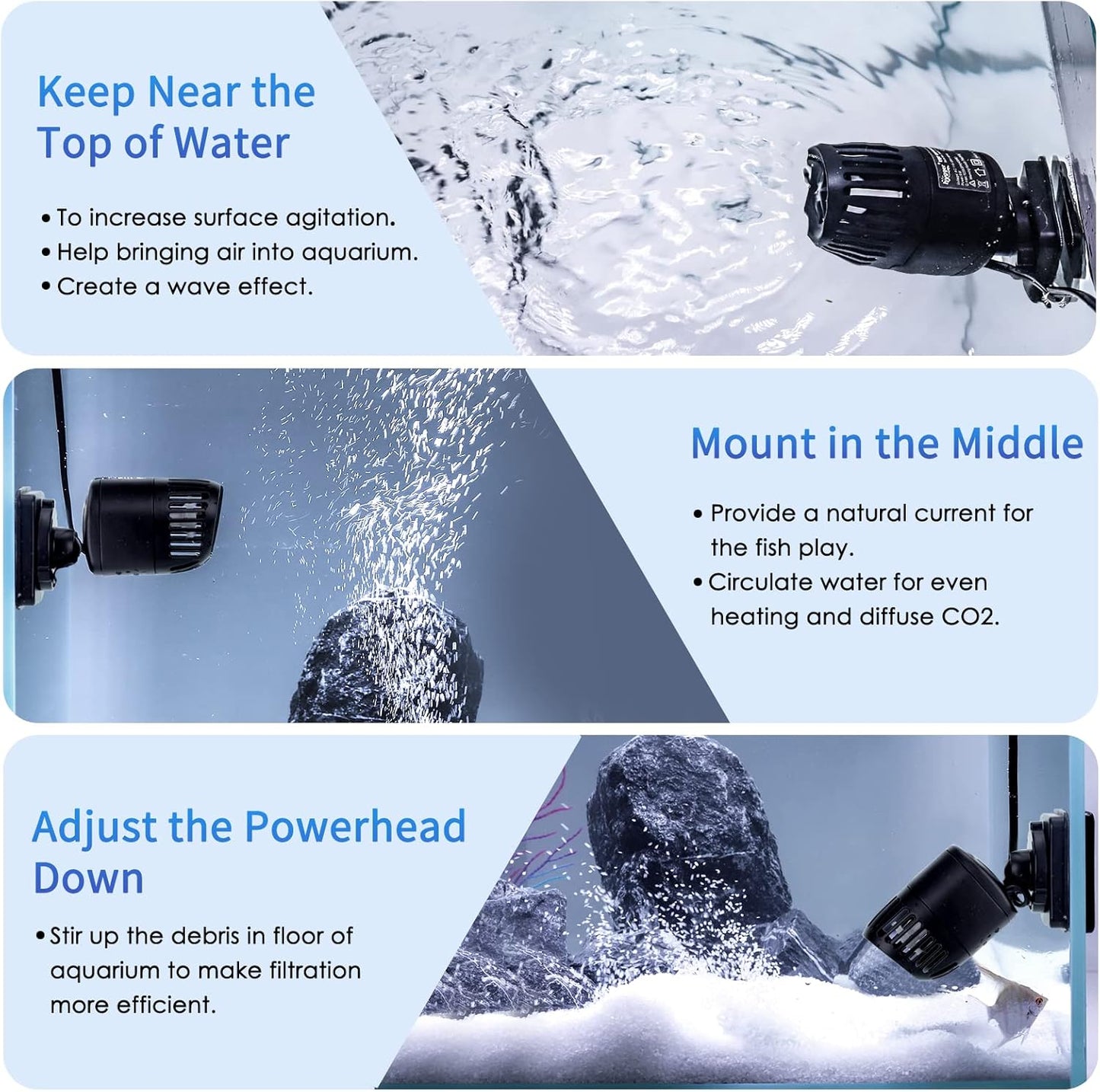 hygger Mini Wave Maker for 15-40 Gallon Aquarium with Magnetic Mount Quiet Powerhead for Saltwater and Freshwater Fish Tank 530 GPH