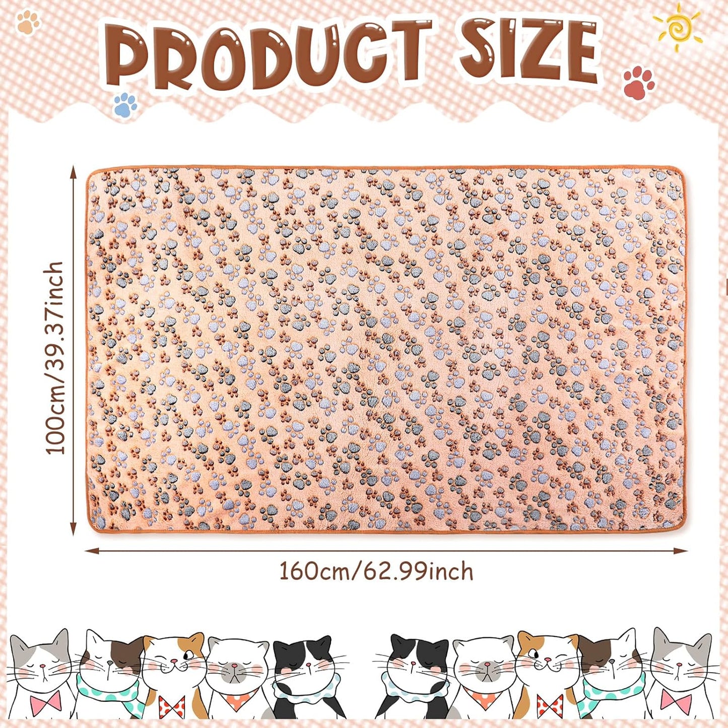 Tatuo 4 Pcs Dog Blanket for Pet Cat Blankets Indoor Puppy Teething Stuff Toys Paw Print Fleece Soft Blanket Sleep Mat for Guinea Pig Cage(White, Coffee, Pink, Purple,XX-Large(40 x 63 Inch),Square)