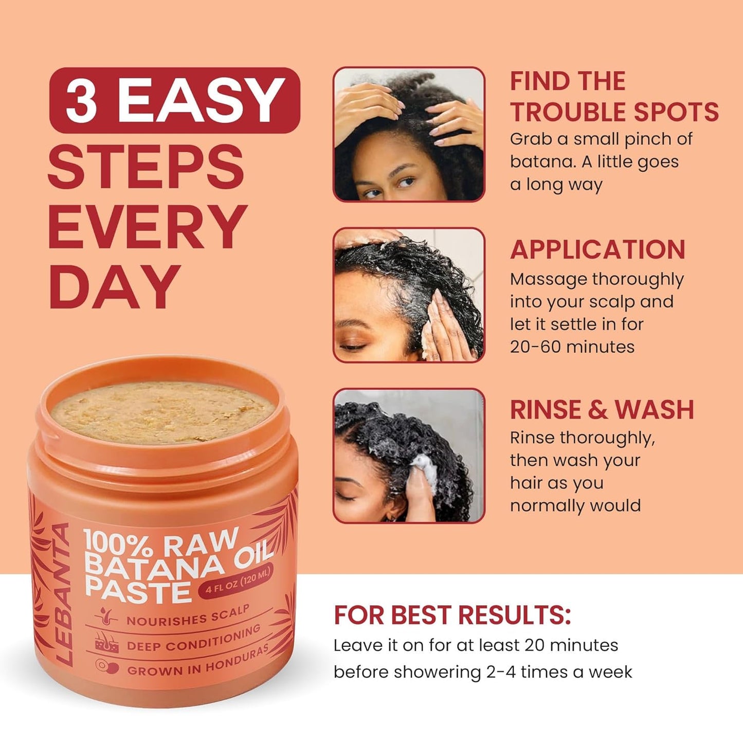 Raw Batana Oil for Hair Growth - 100% Pure, Organic 4oz Batana from Honduras for Thick and Strong Natural Hair - Dr. Sebi Unrefined Cold Pressed Cosmetic Scalp Mask Gifts for Women (1 Pack)