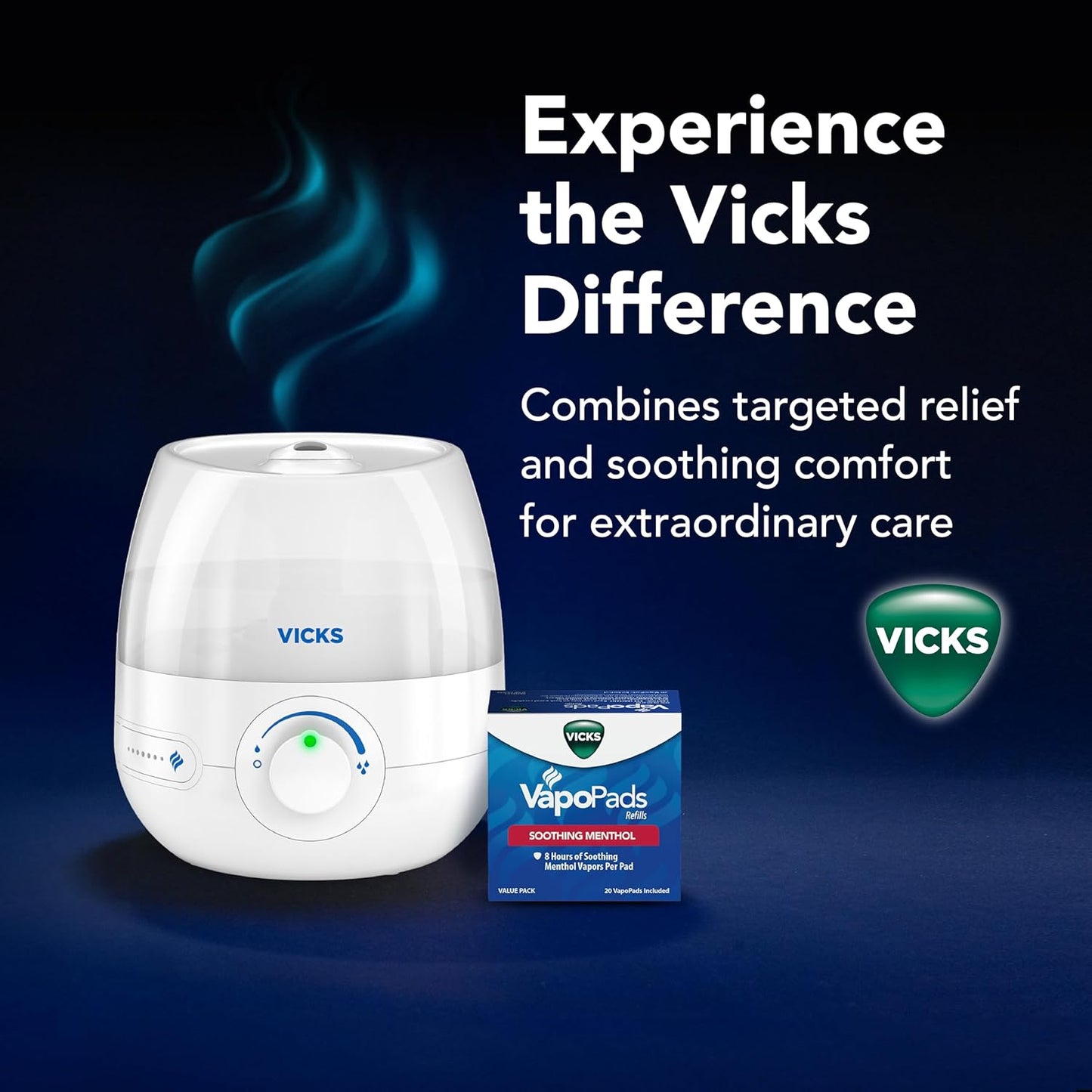 Vicks Mini Filter Free Cool Mist Humidifier, Small Room – Variable Mist Control – Works with Vicks VapoPads